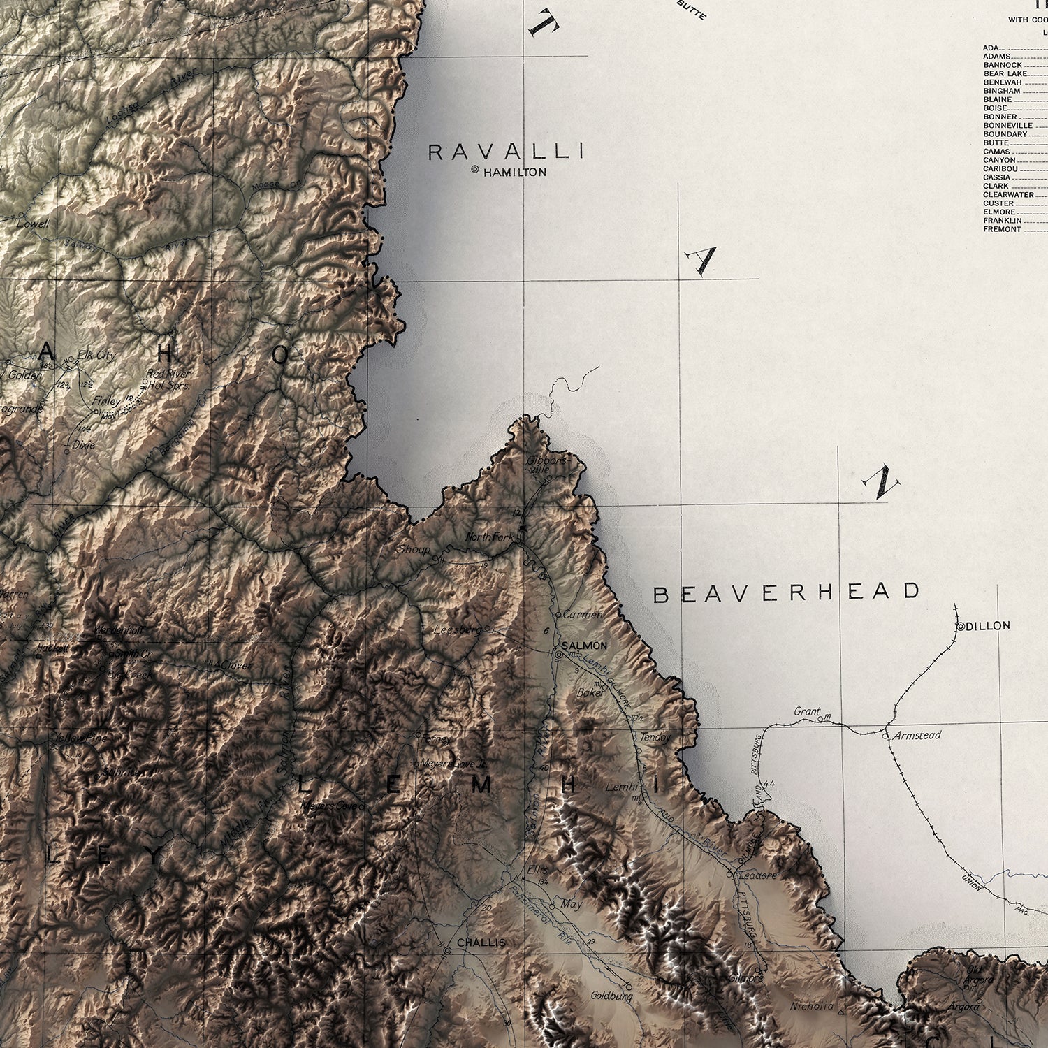 Idaho - Vintage Shaded Relief Map (1938)