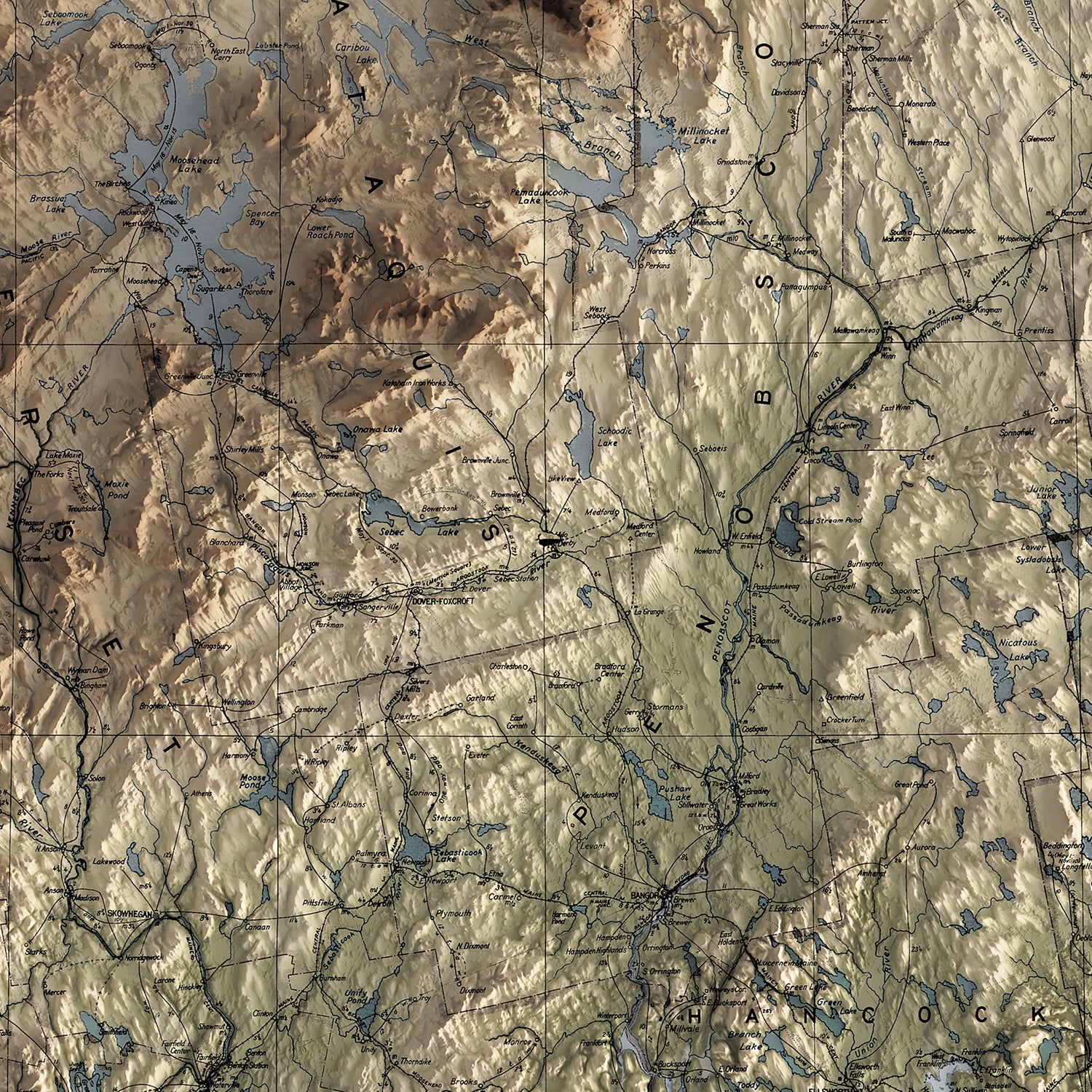 Maine - Vintage Shaded Relief Map (1942)