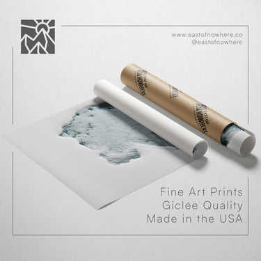 a roll of paper towels with a piece of paper on top of it, along with text promoting fine art prints made in the USA.