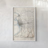 The image is a framed map of a region, likely a historical or geographical map, displayed on a wall.