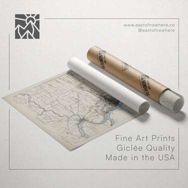 a map of the United States, along with a roll of paper and a cardboard tube, all placed on a white background.
