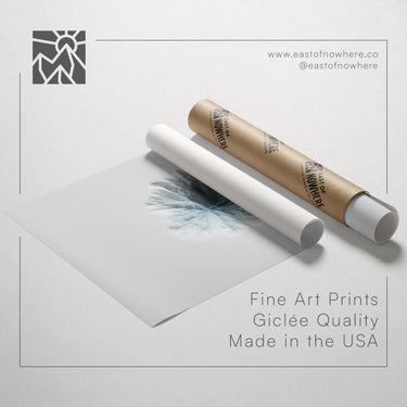 a roll of paper with a piece of paper on top of it, along with text promoting fine art prints made in the USA.