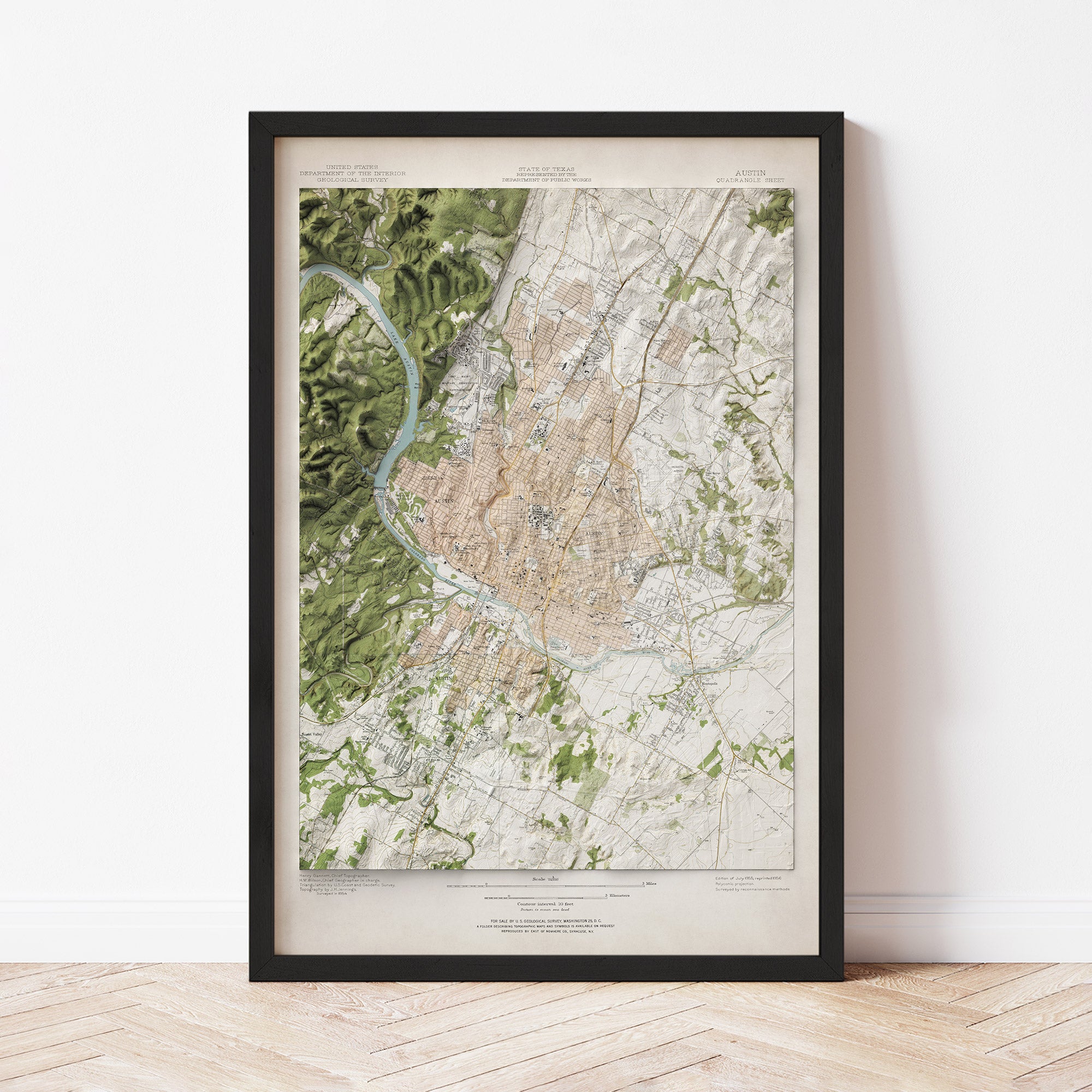 Austin, TX - Vintage Shaded Relief Map (1955)