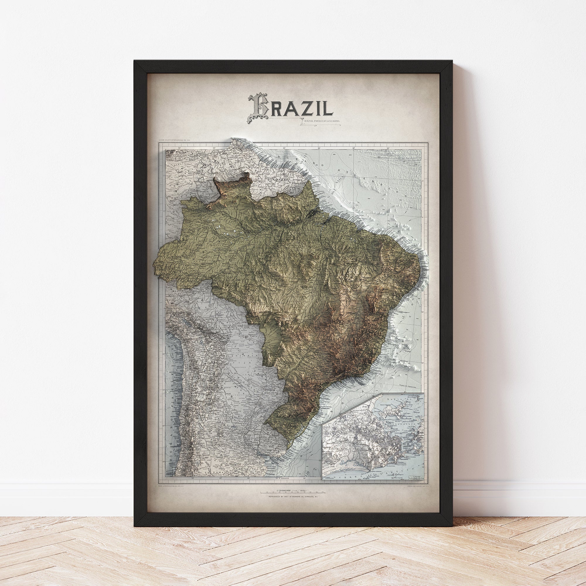 Brazil - Vintage Shaded Relief Map (1929)