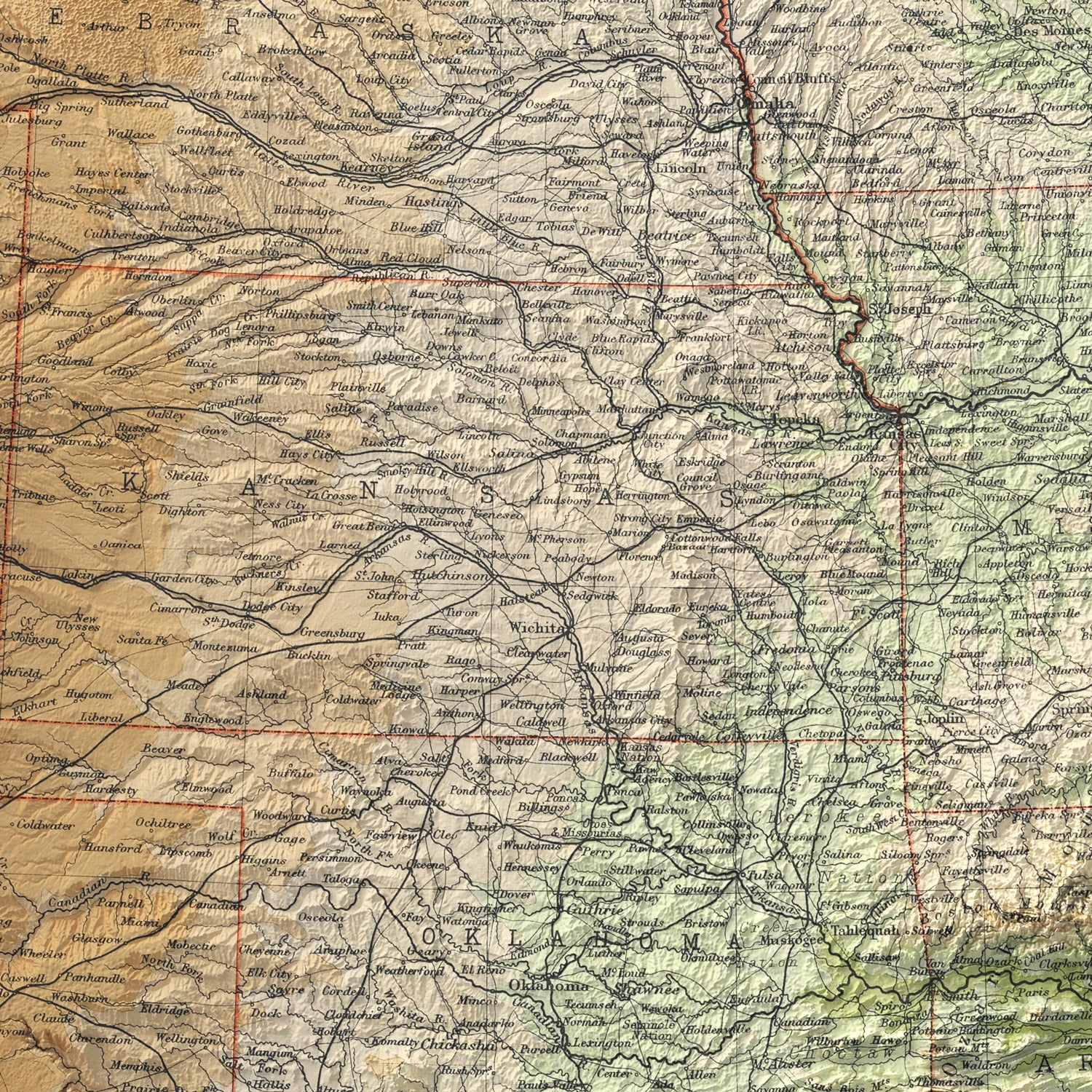 Great Plains - Vintage Shaded Relief Map (1922)
