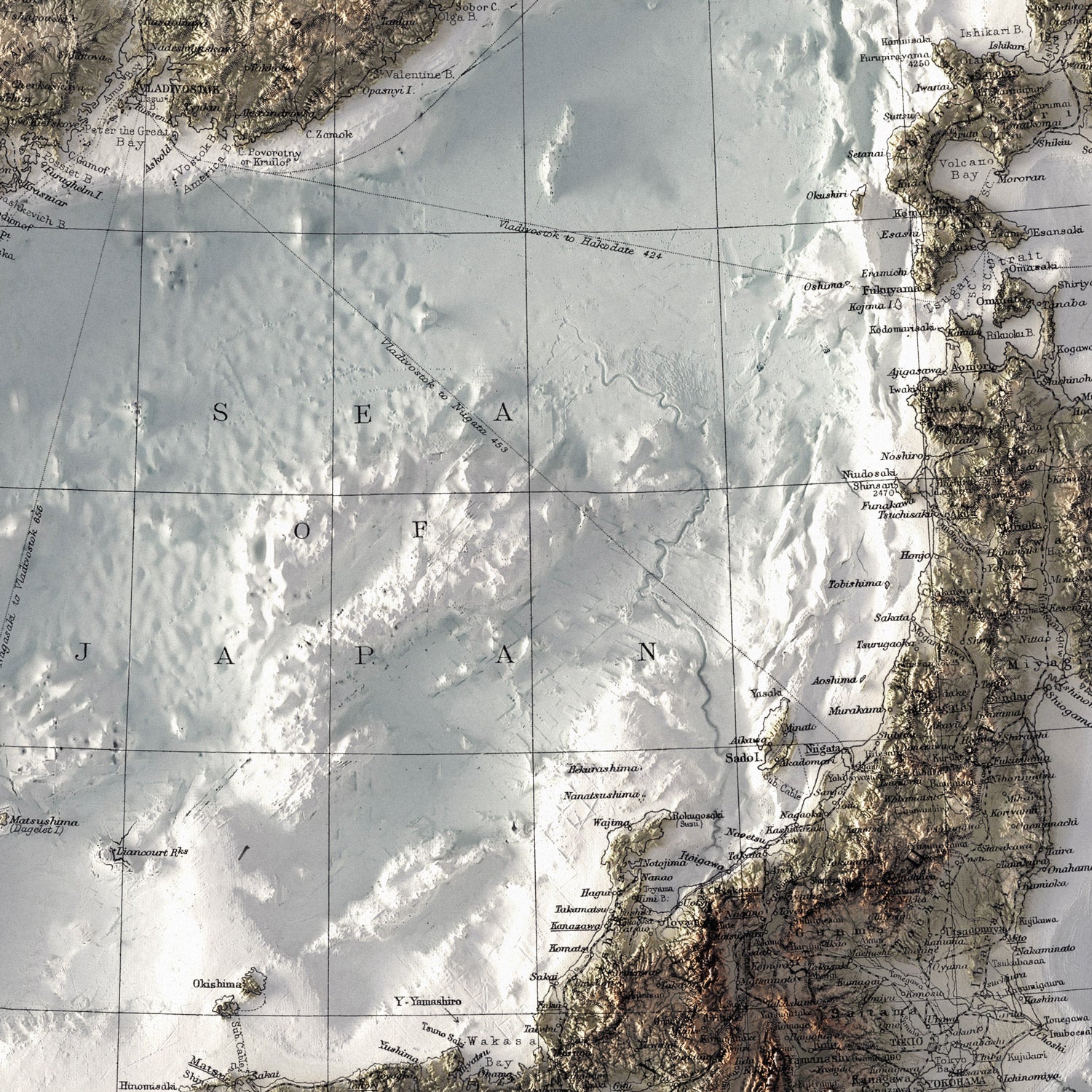 Japan - Vintage Shaded Relief Map (1910)