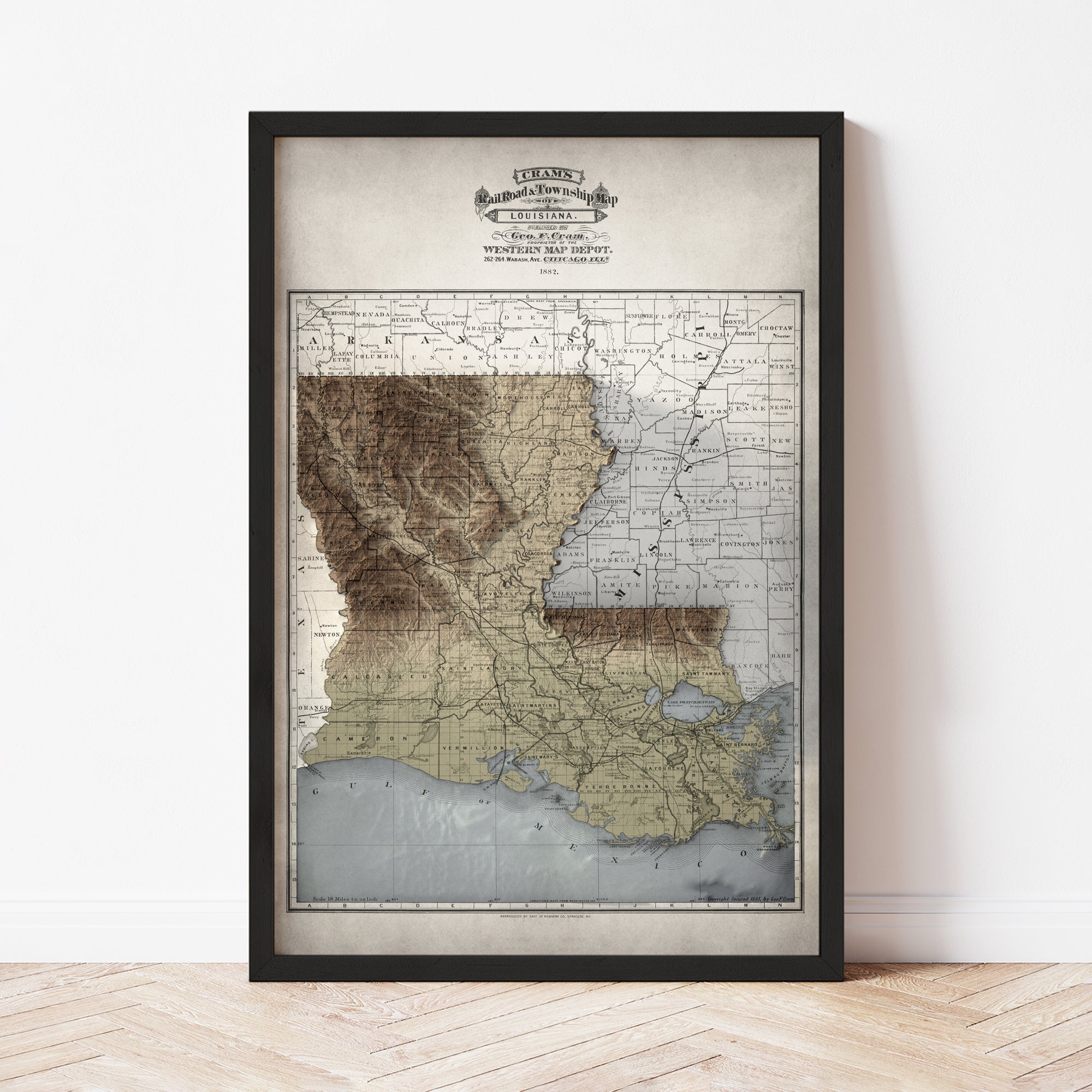 Louisiana - Vintage Shaded Relief Map (1882)