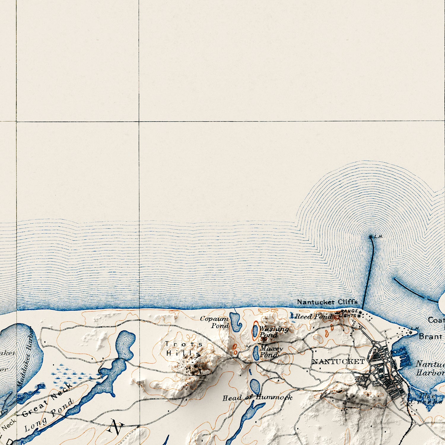 Nantucket, MA - Vintage Shaded Relief Map (1899)