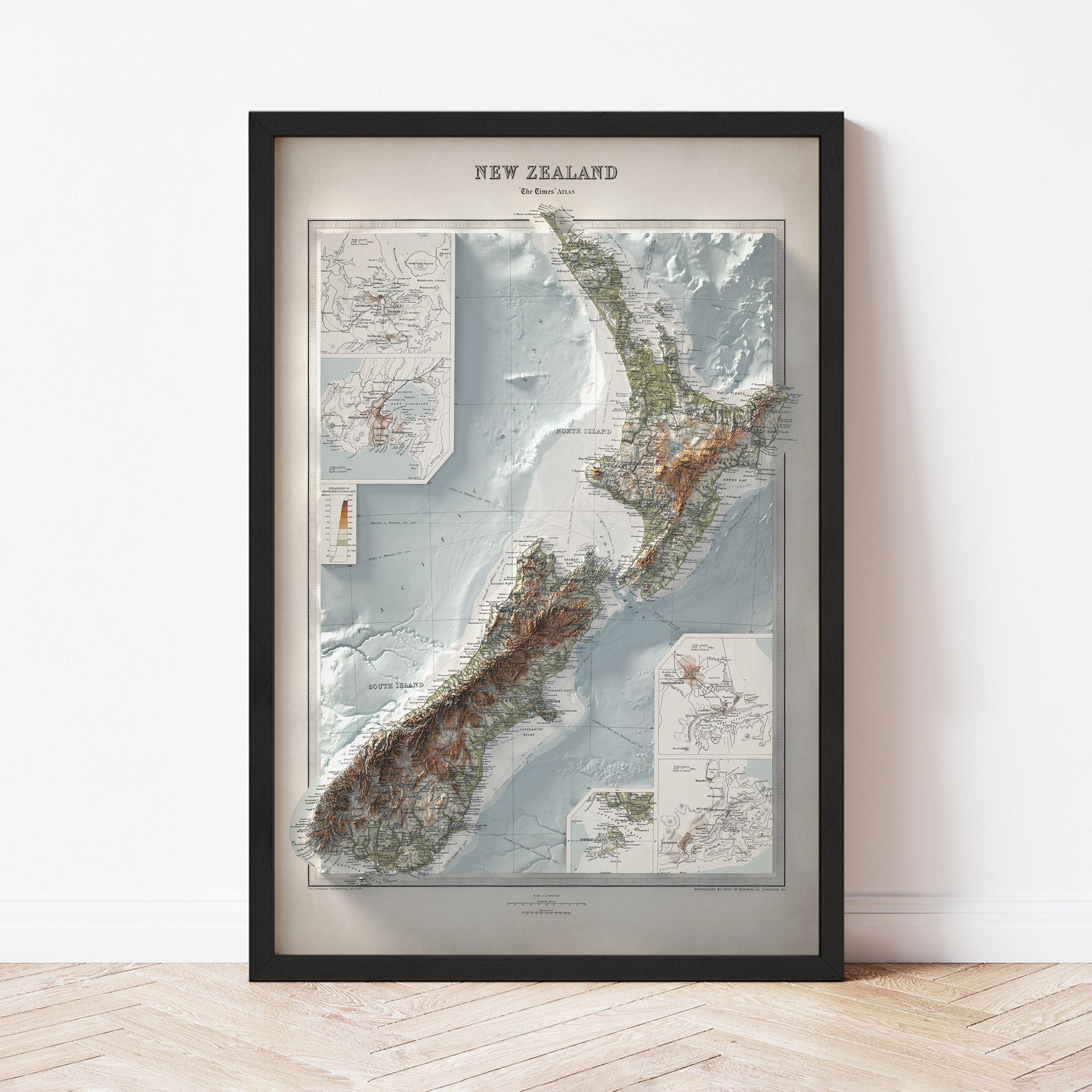 New Zealand - Vintage Shaded Relief Map (1922)