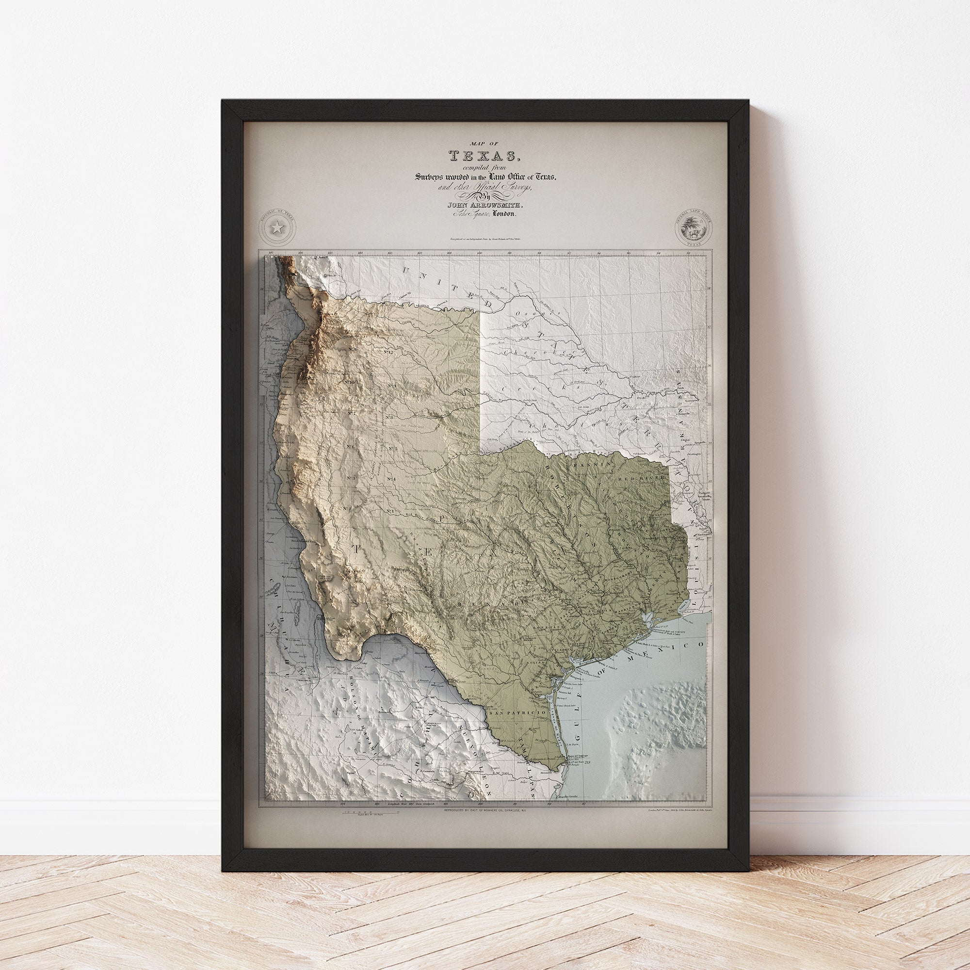 The Republic of Texas - Vintage Shaded Relief Map (1843)