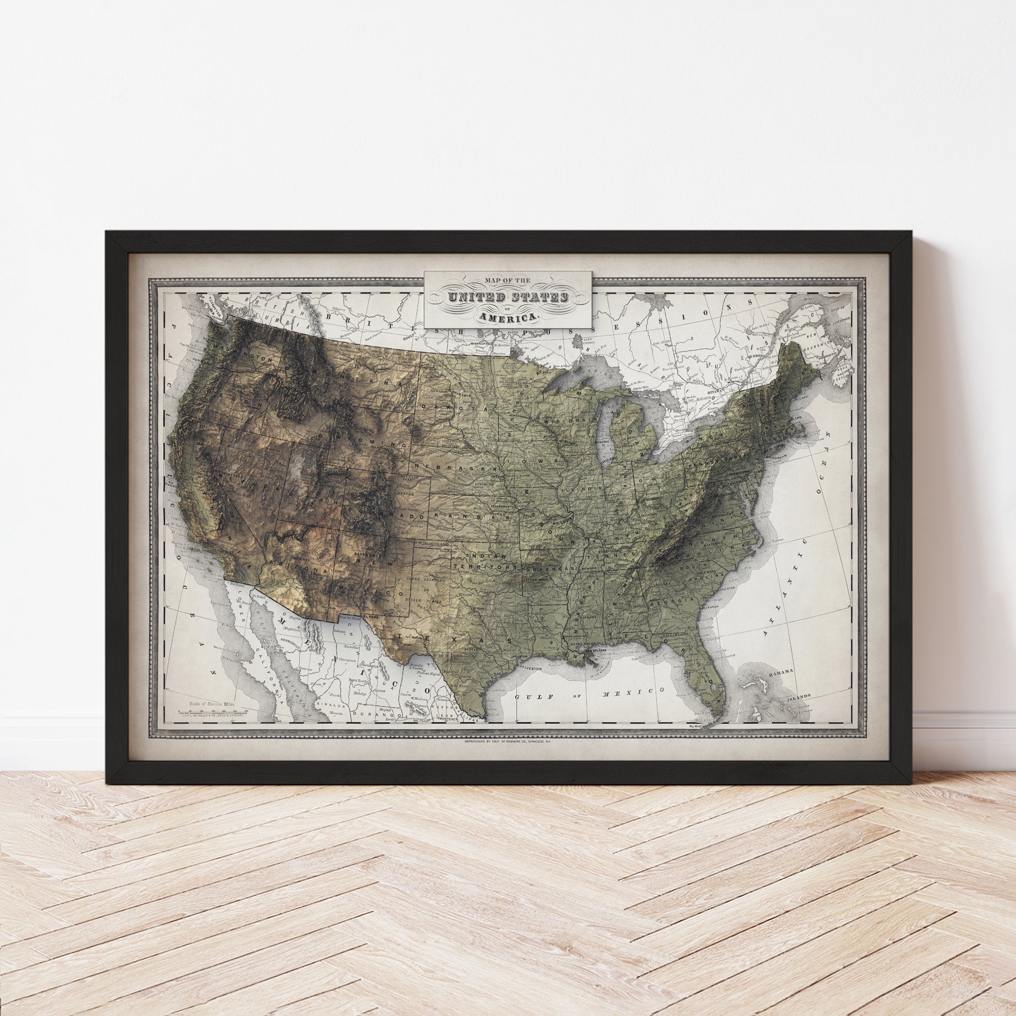 United States - Vintage Shaded Relief Map (1888)