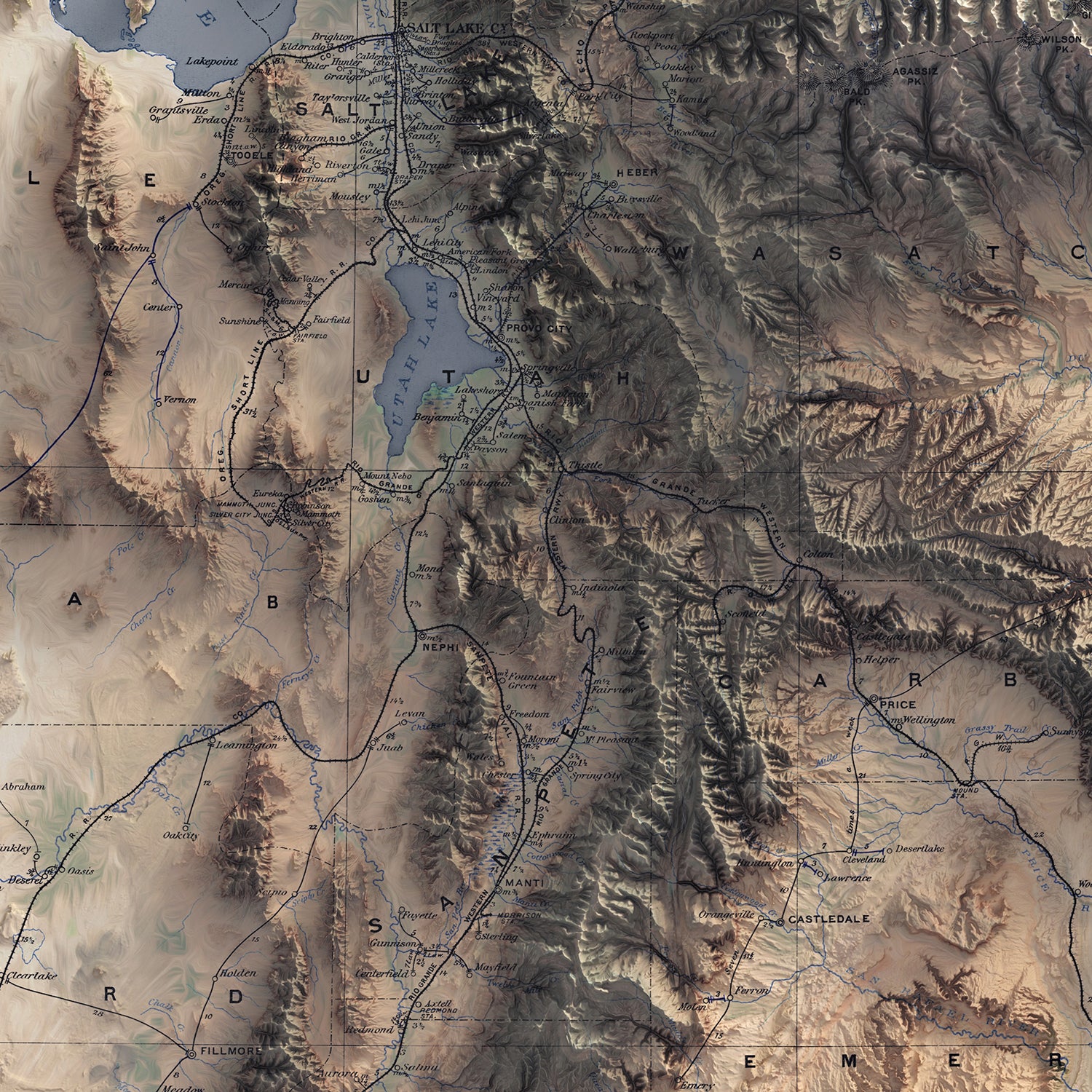 Utah - Vintage Shaded Relief Map (1900)