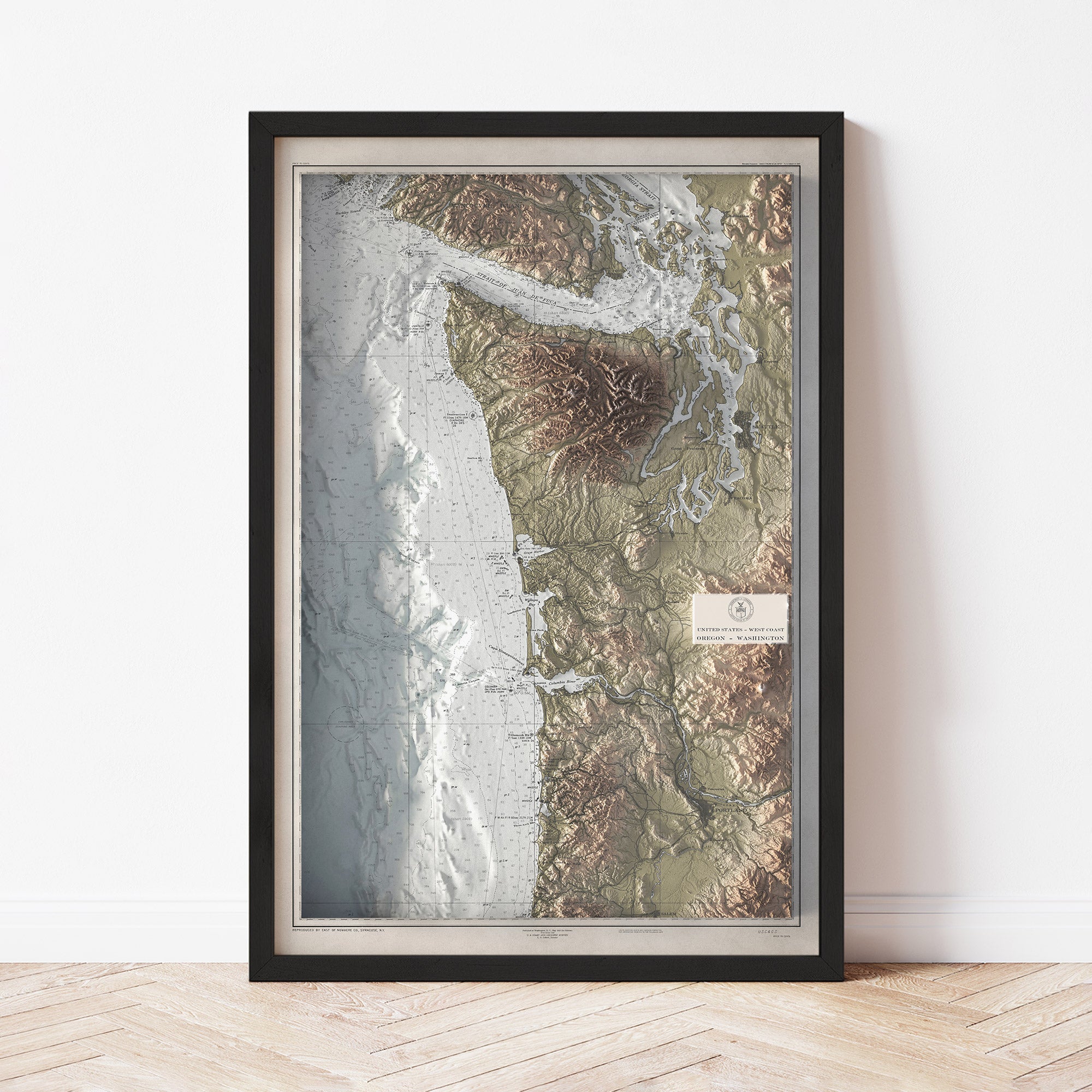 Washington Oregon Coast - Vintage Shaded Relief Map (1949)