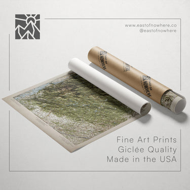 a map of the United States, along with a roll of paper and a tube of paper, all placed on a white background.