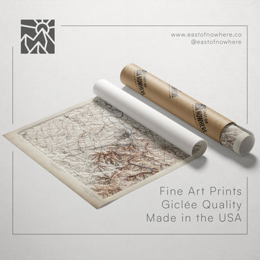 a map of the United States, along with a roll of paper and a tube of paper, all placed on a white background.