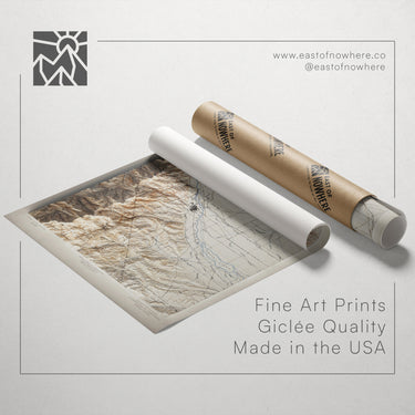 a map of the United States, along with a roll of paper and a tube of paper, all set against a white background.