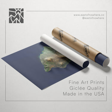 a roll of paper with a map of the United States printed on it, along with a tube of paper and a blue background.