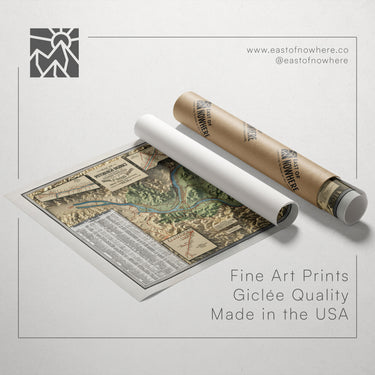 a map of the United States, along with a roll of paper and a tube of paper, all placed on a white background.