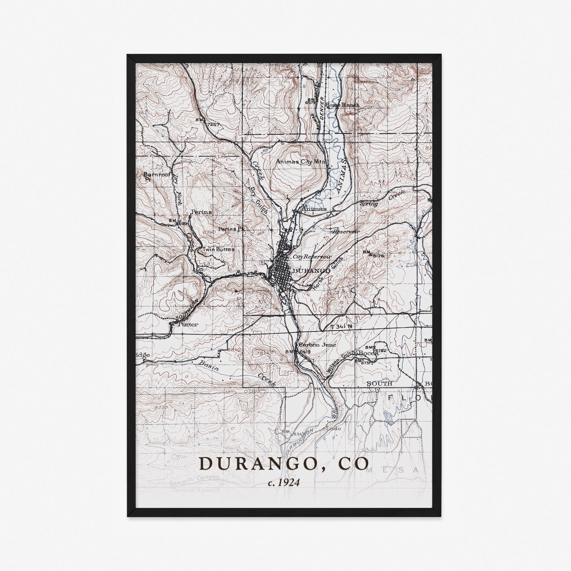 Durango, CO - 1924 Topographic Map