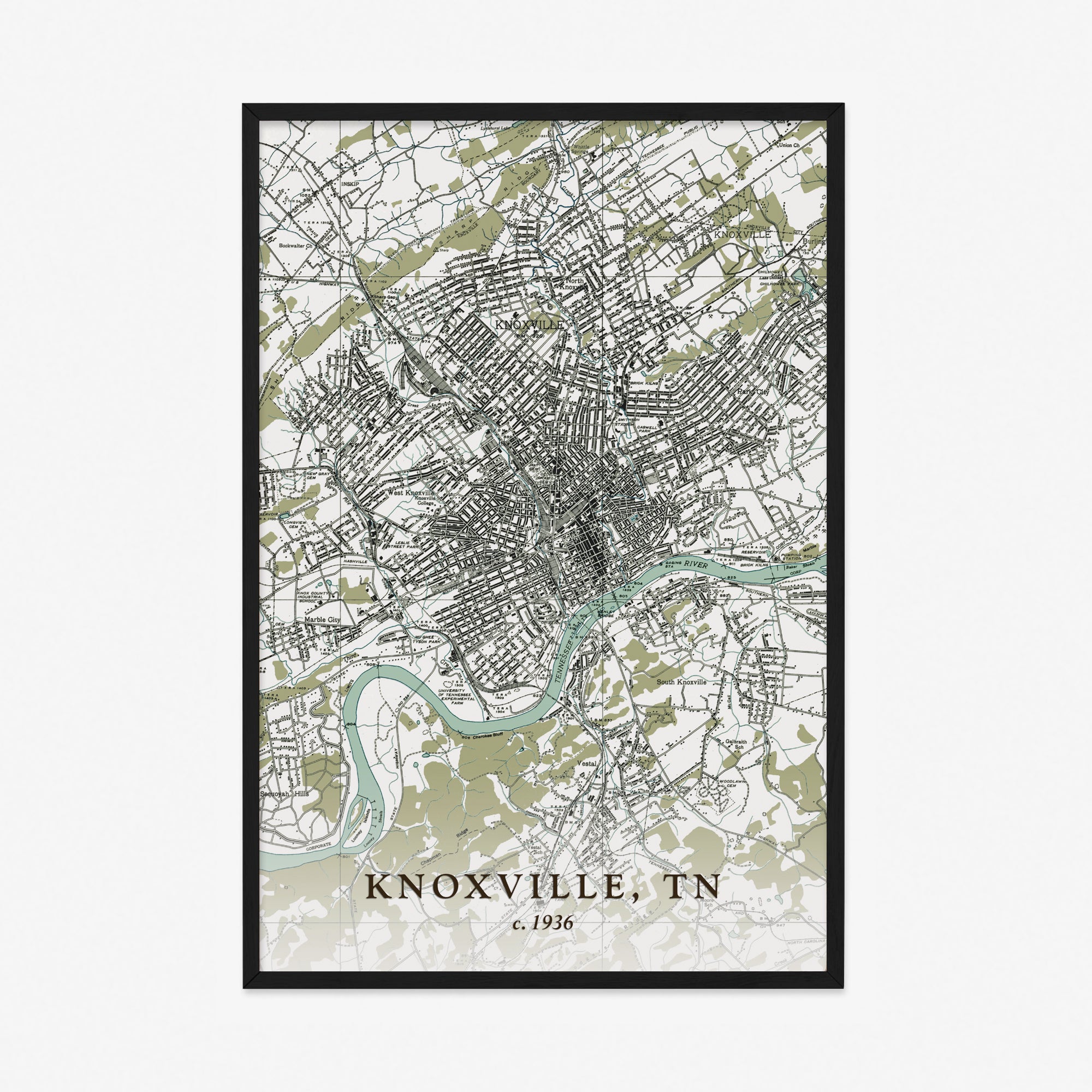 Knoxville, TN - 1936 Physical Map