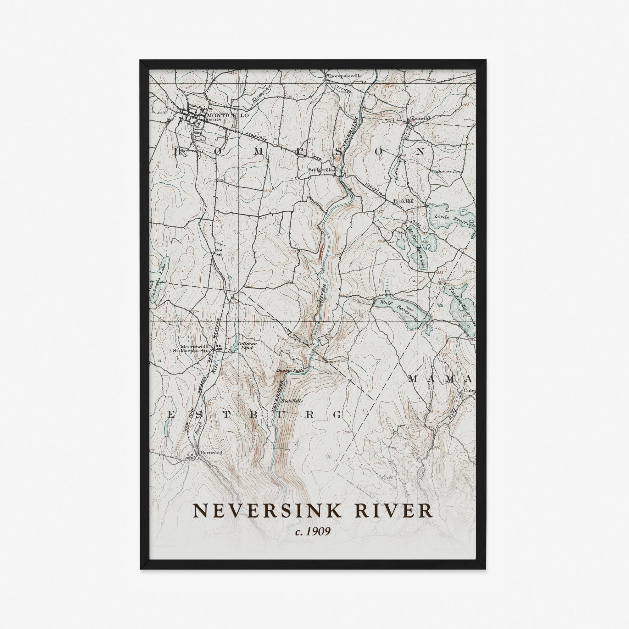 Neversink River, NY - 1909 Topographic Map