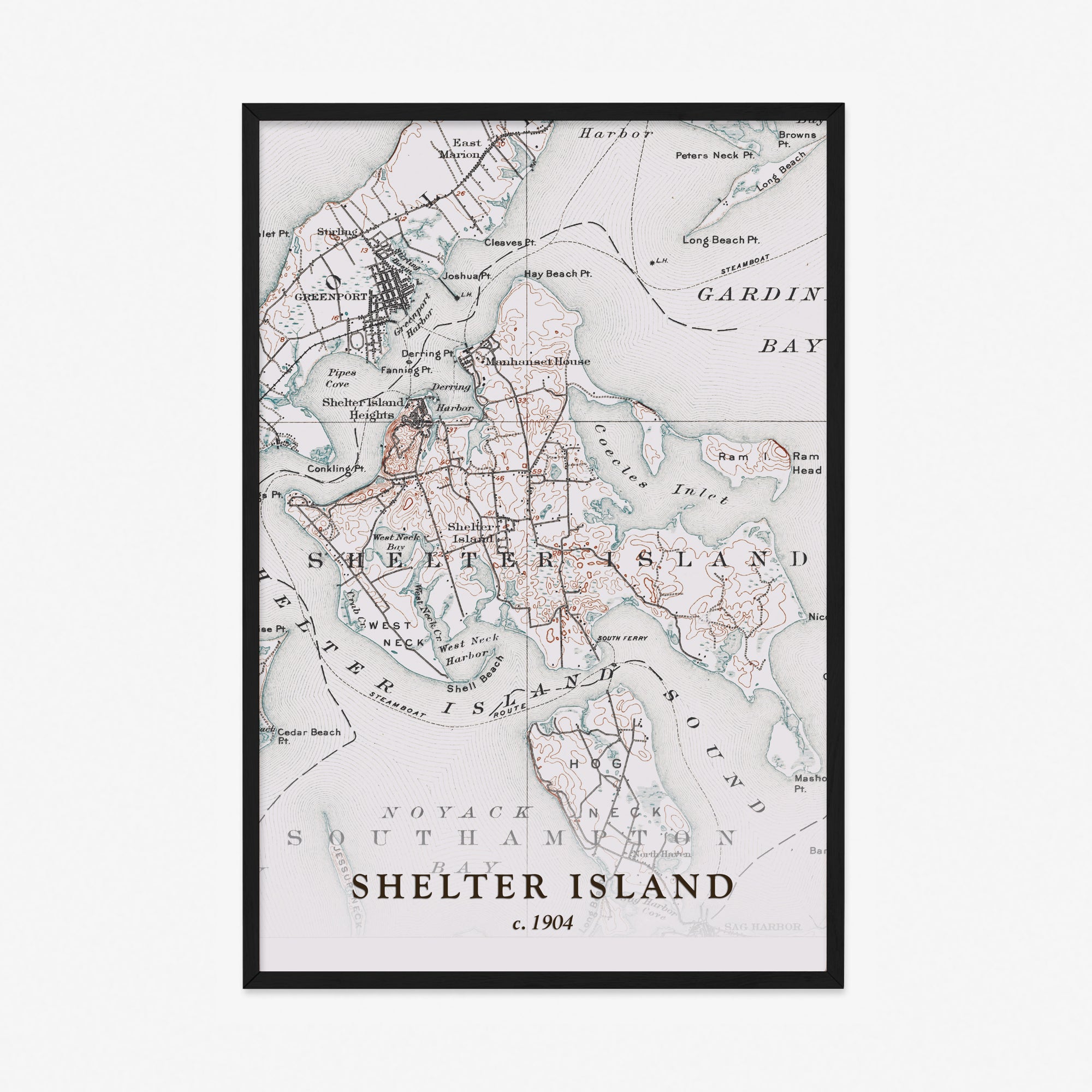 Shelter Island, NY - 1904 Topographic Map