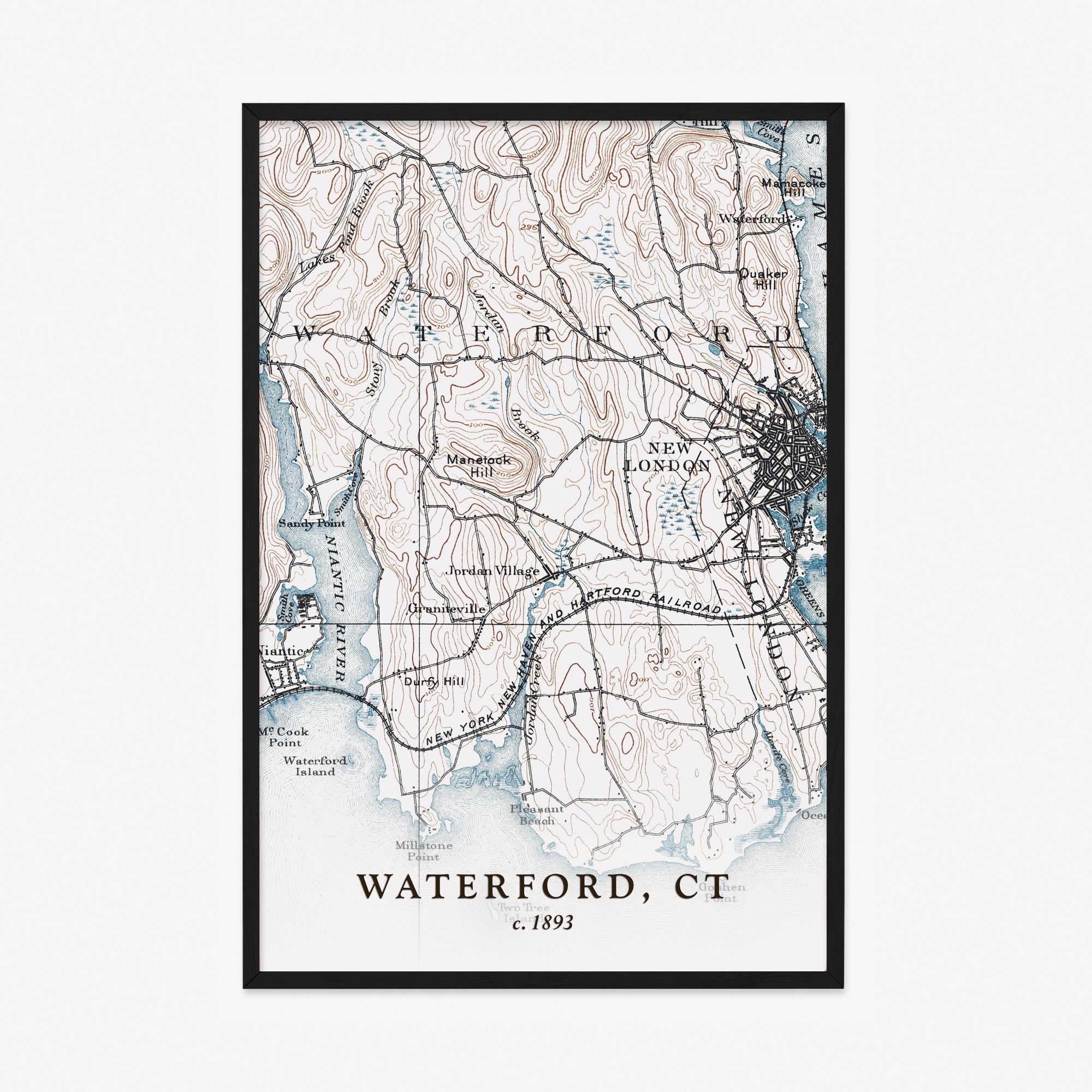 Waterford, CT - 1893 Topographic Map