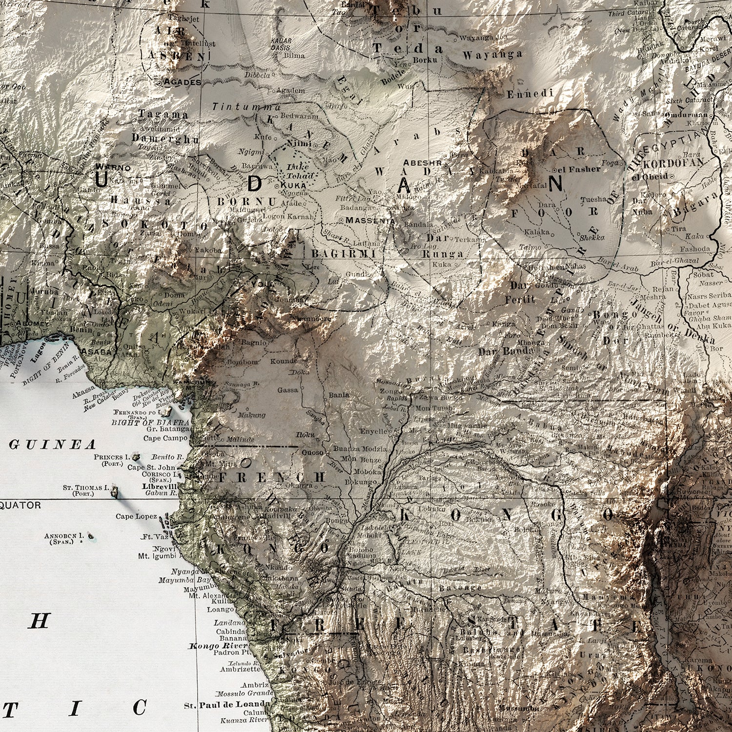Africa - Vintage Shaded Relief Map (1892)