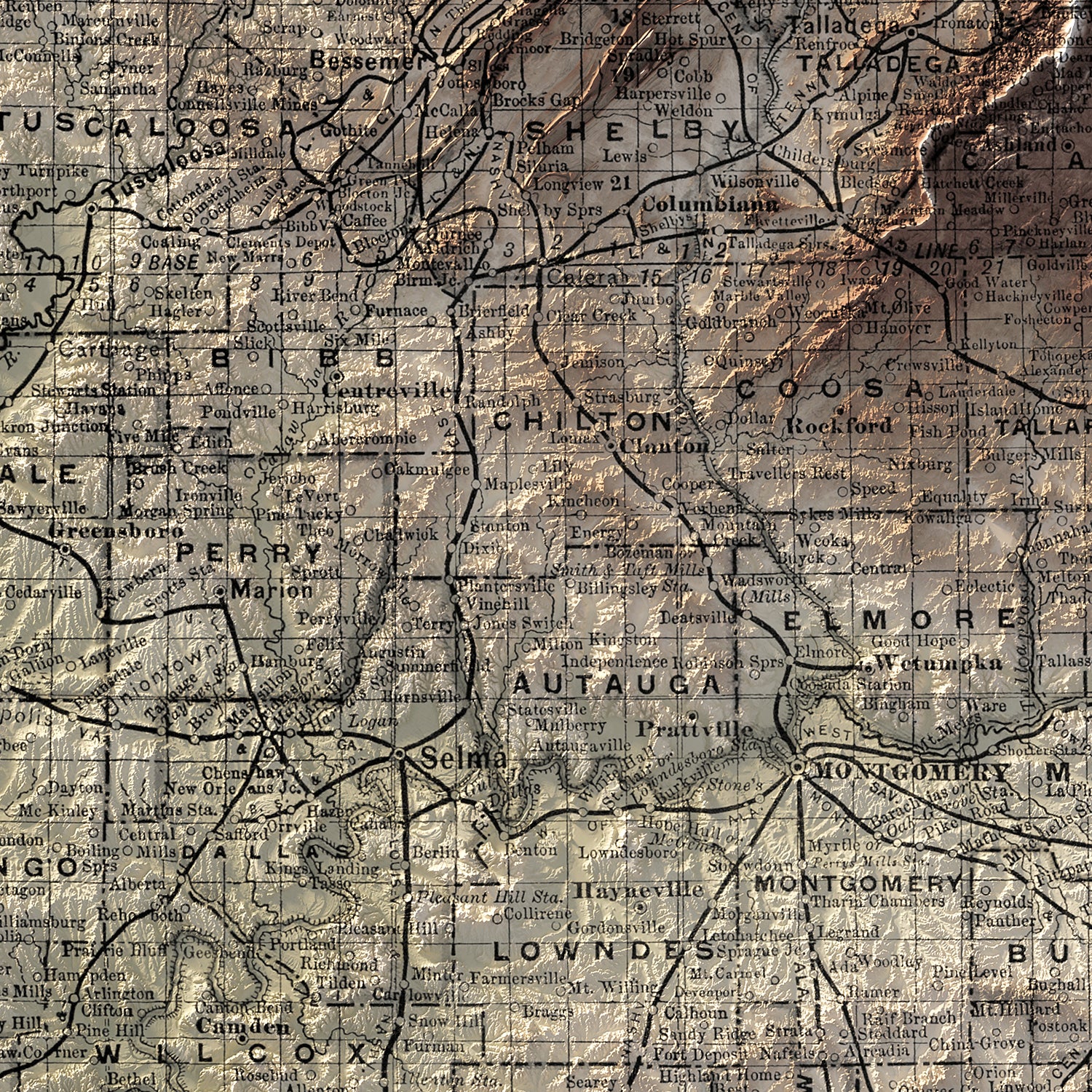 Alabama - Vintage Shaded Relief Map (1891)