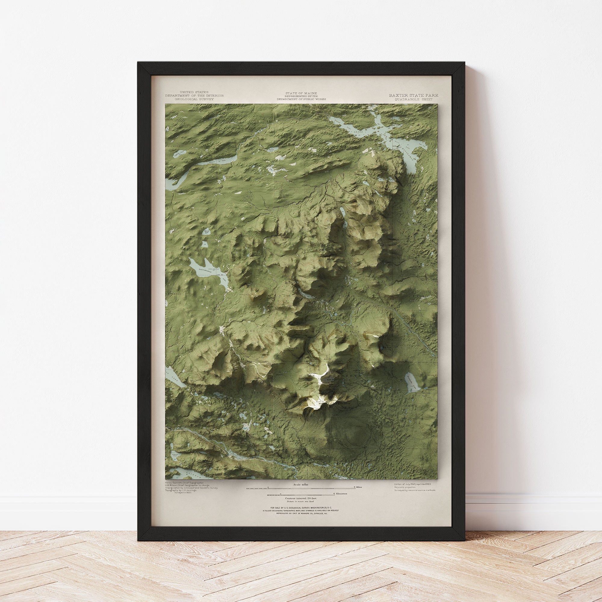 Baxter State Park - Vintage Shaded Relief Map (1949)