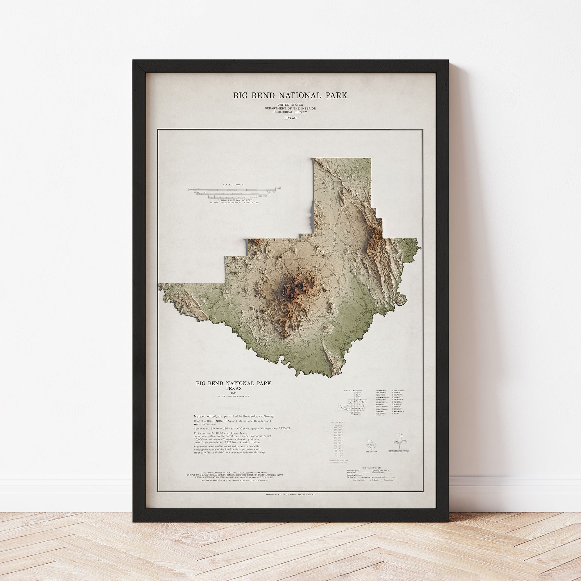 Big Bend National Park, TX - Vintage Shaded Relief Map (1971)
