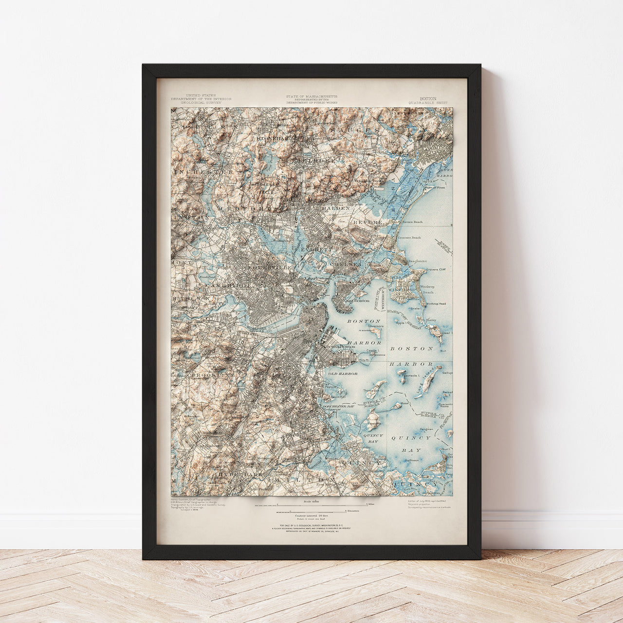 Boston Relief Map (1903 Reproduction), 20" x 30"