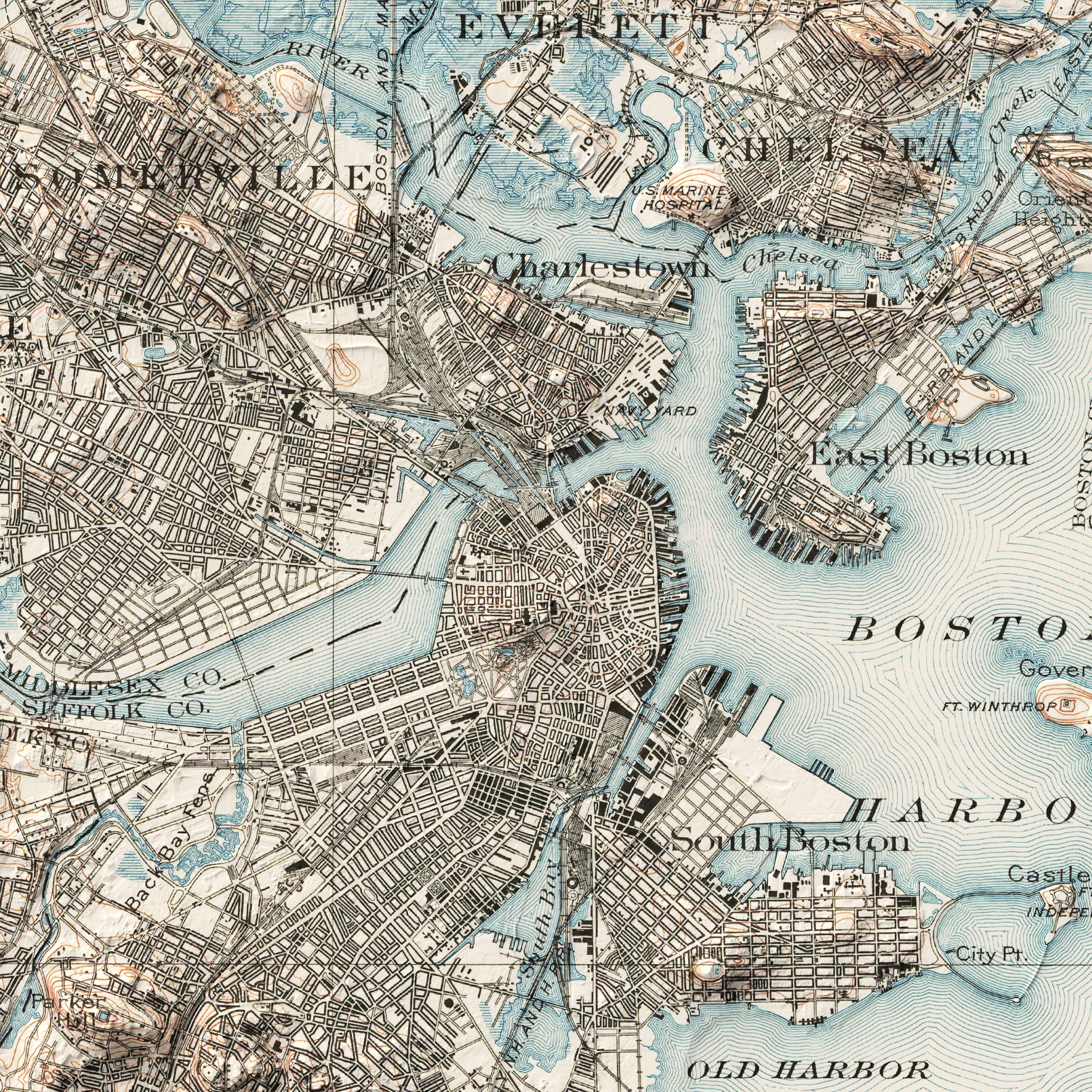 Boston - Vintage Shaded Relief Map (1903)