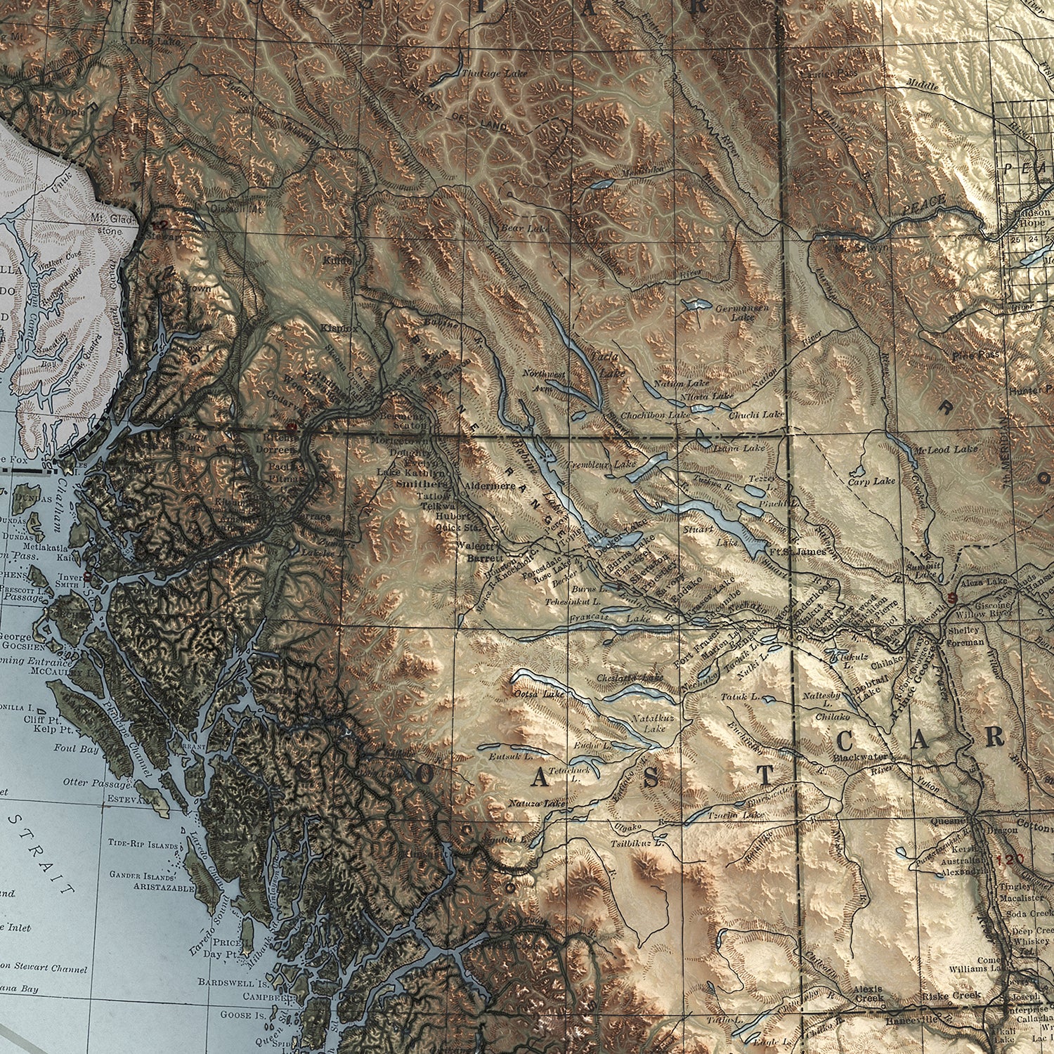 British Columbia - Vintage Shaded Relief Map (1924)