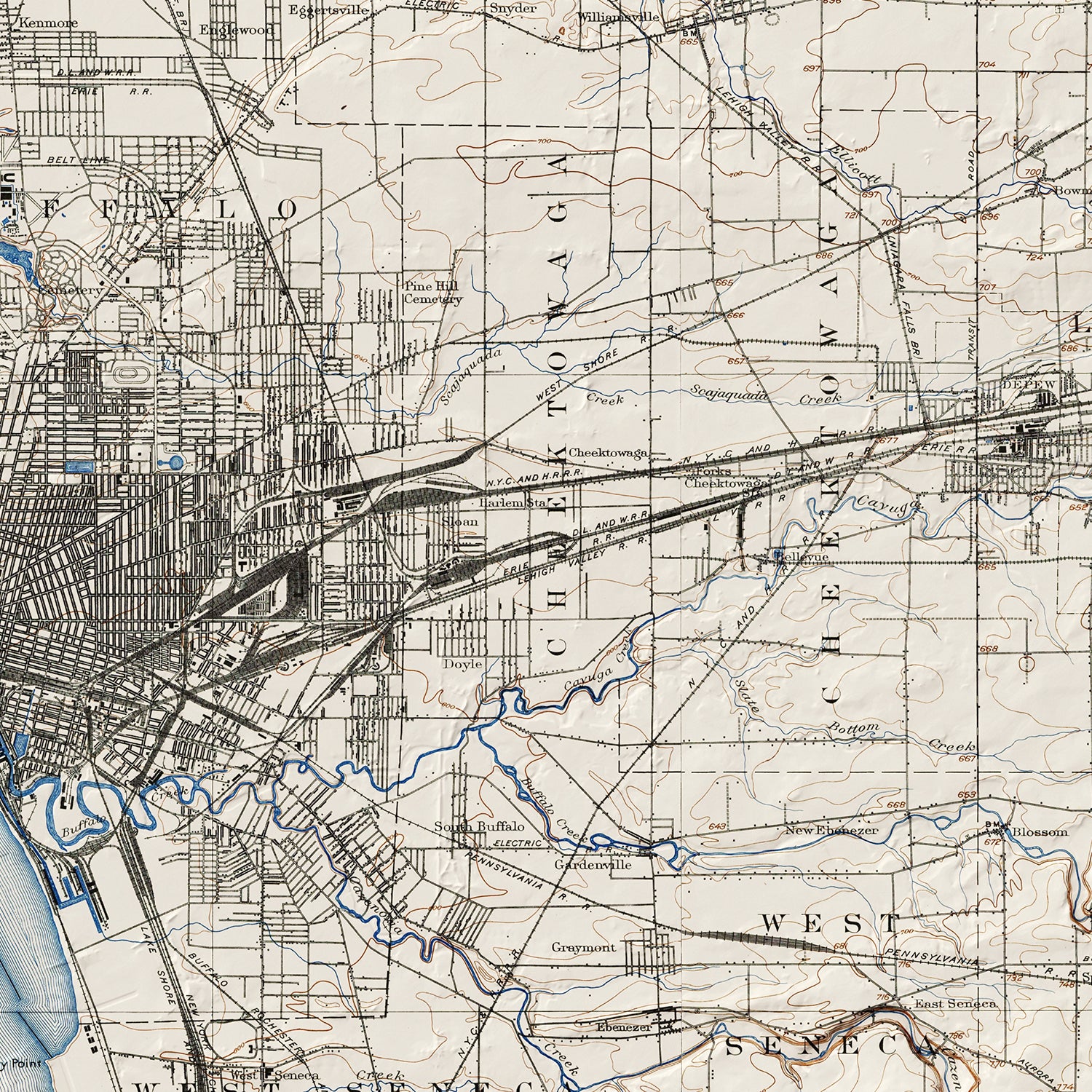 Buffalo, NY - Vintage Shaded Relief Map (1901)