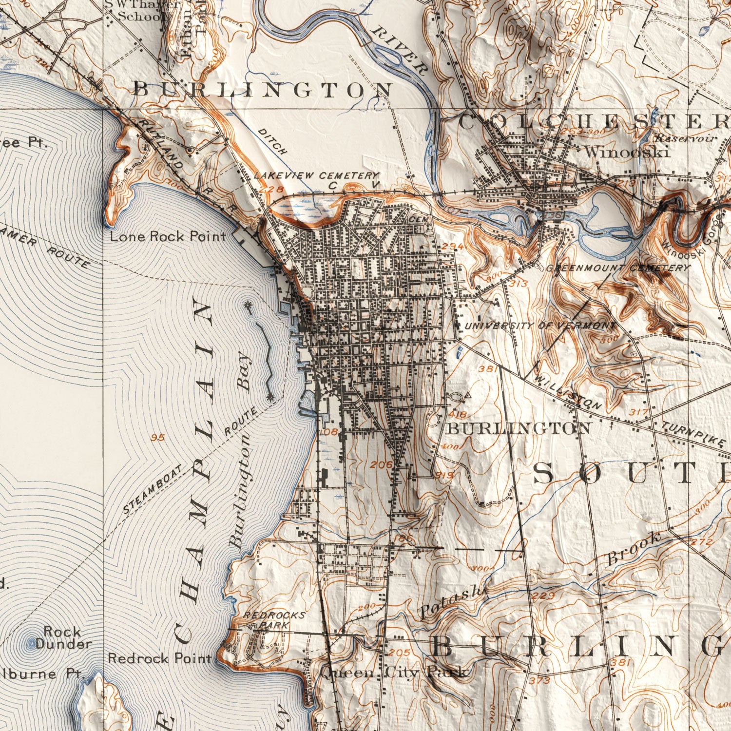 Burlington - Vintage Shaded Relief Map (1906)