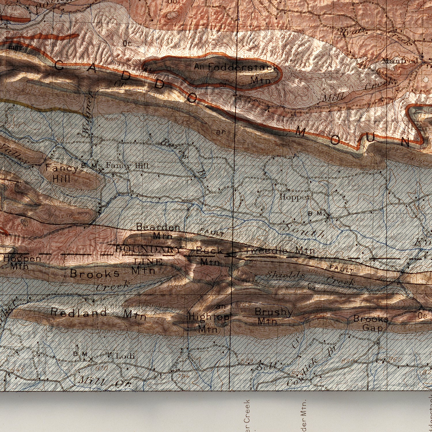 Caddo Mountains, AR - Vintage Shaded Relief Map (1909)