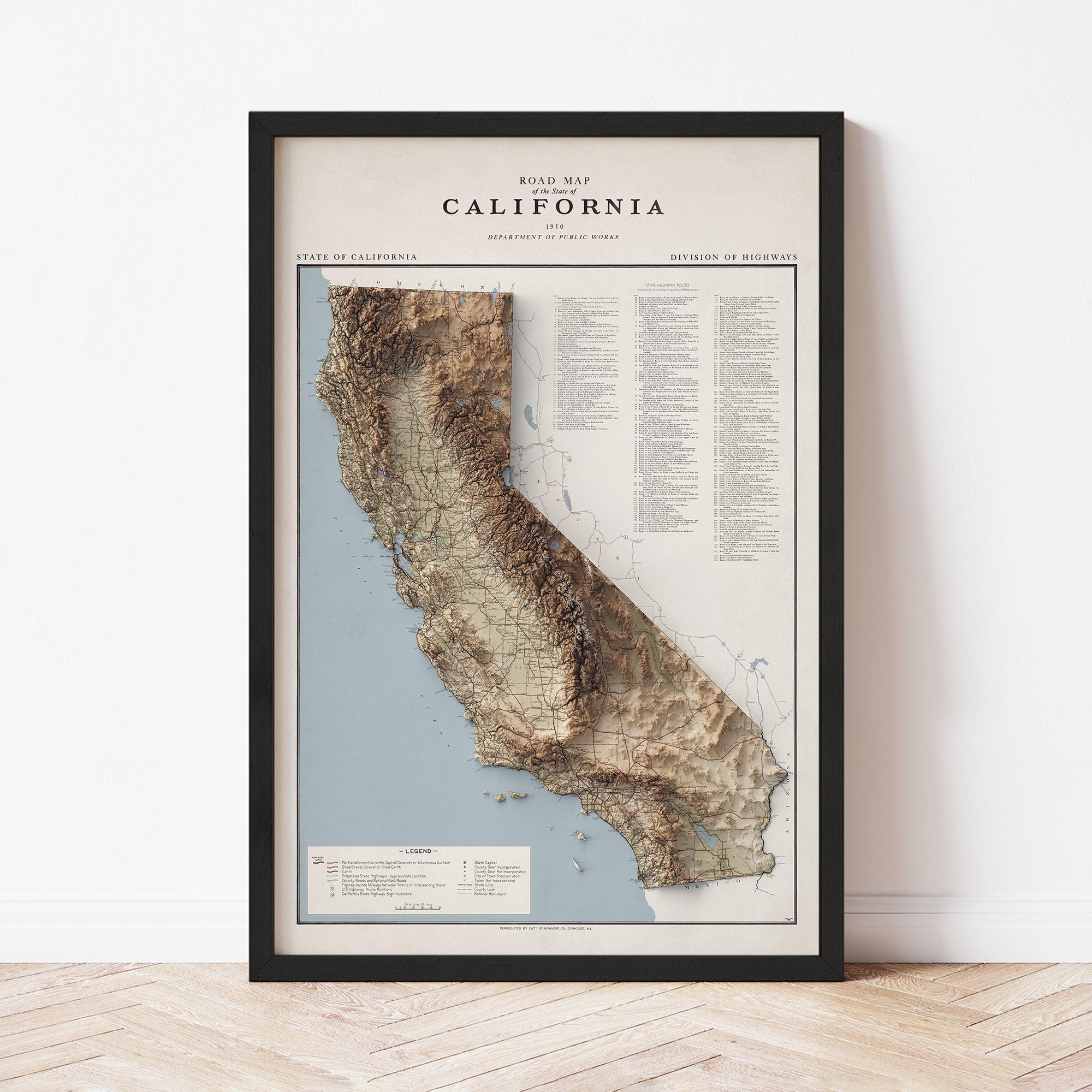 California - Vintage Shaded Relief Map (1950)