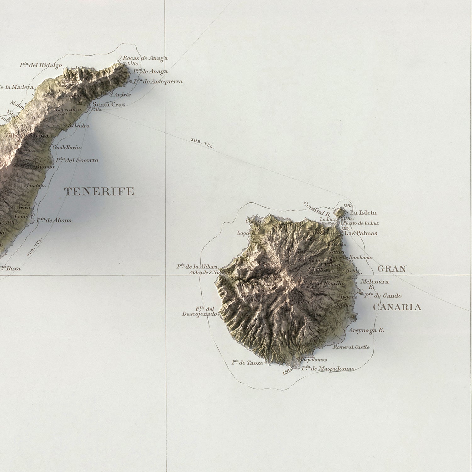 Canary Islands - Vintage Shaded Relief Map (1901)