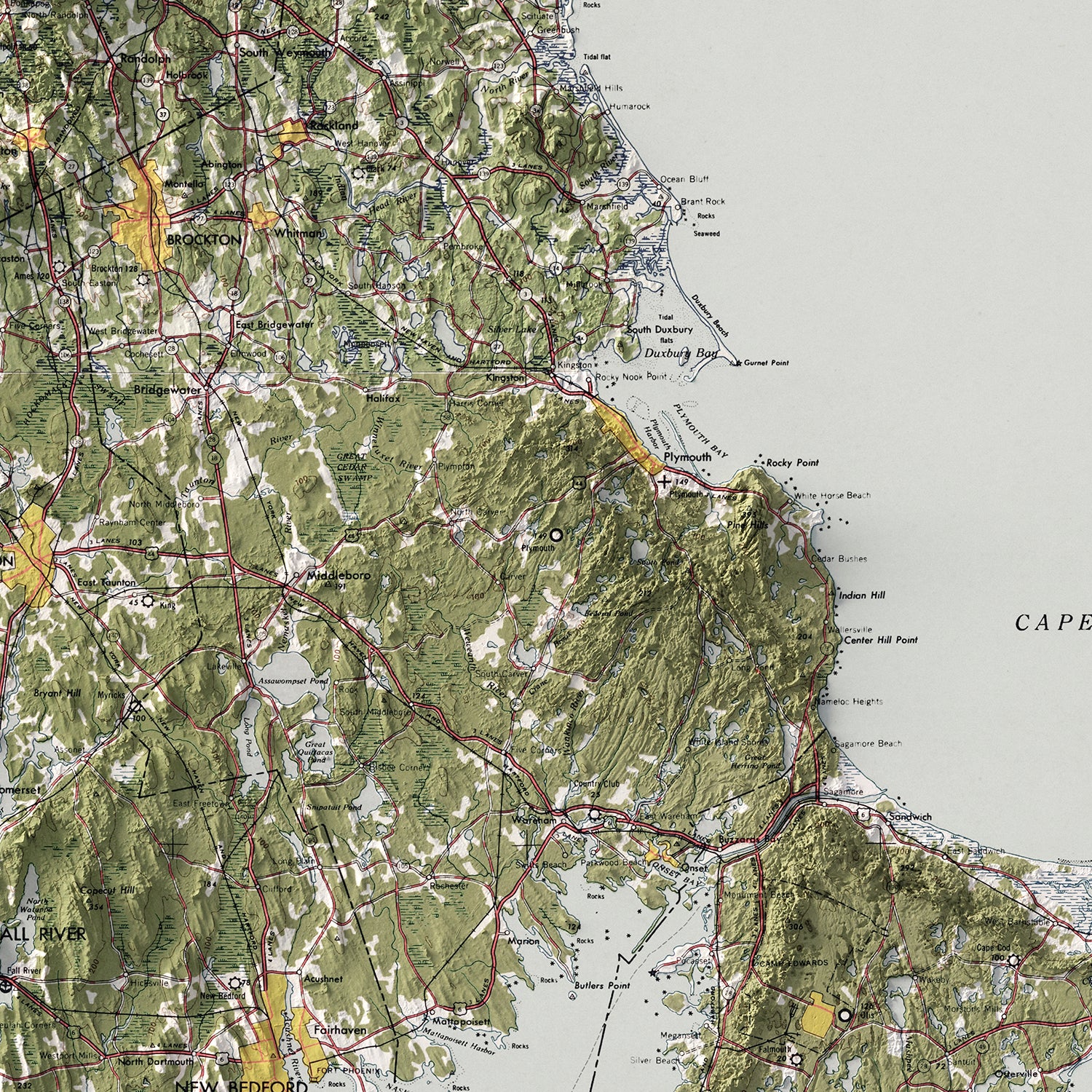 Cape Cod - Vintage Shaded Relief Map (1958)