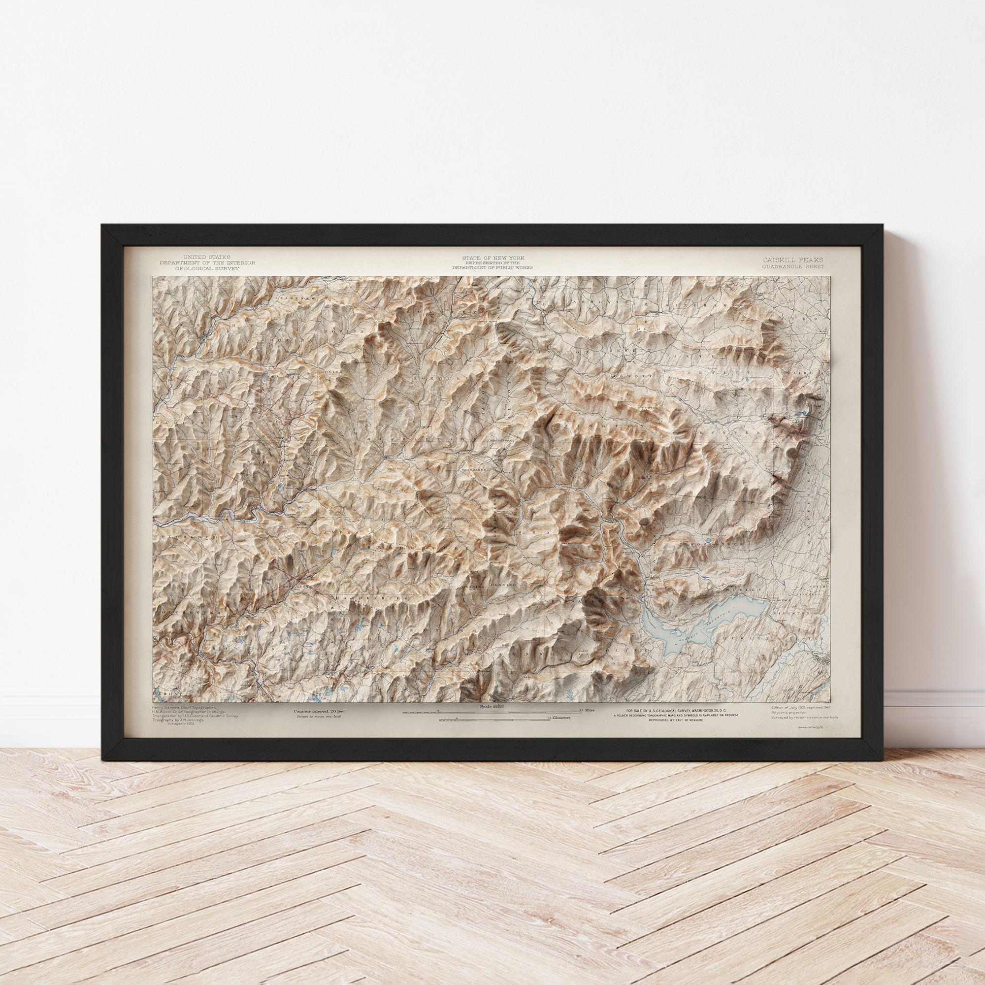 Catskill Mountains, NY - Vintage Shaded Relief Map (1905)