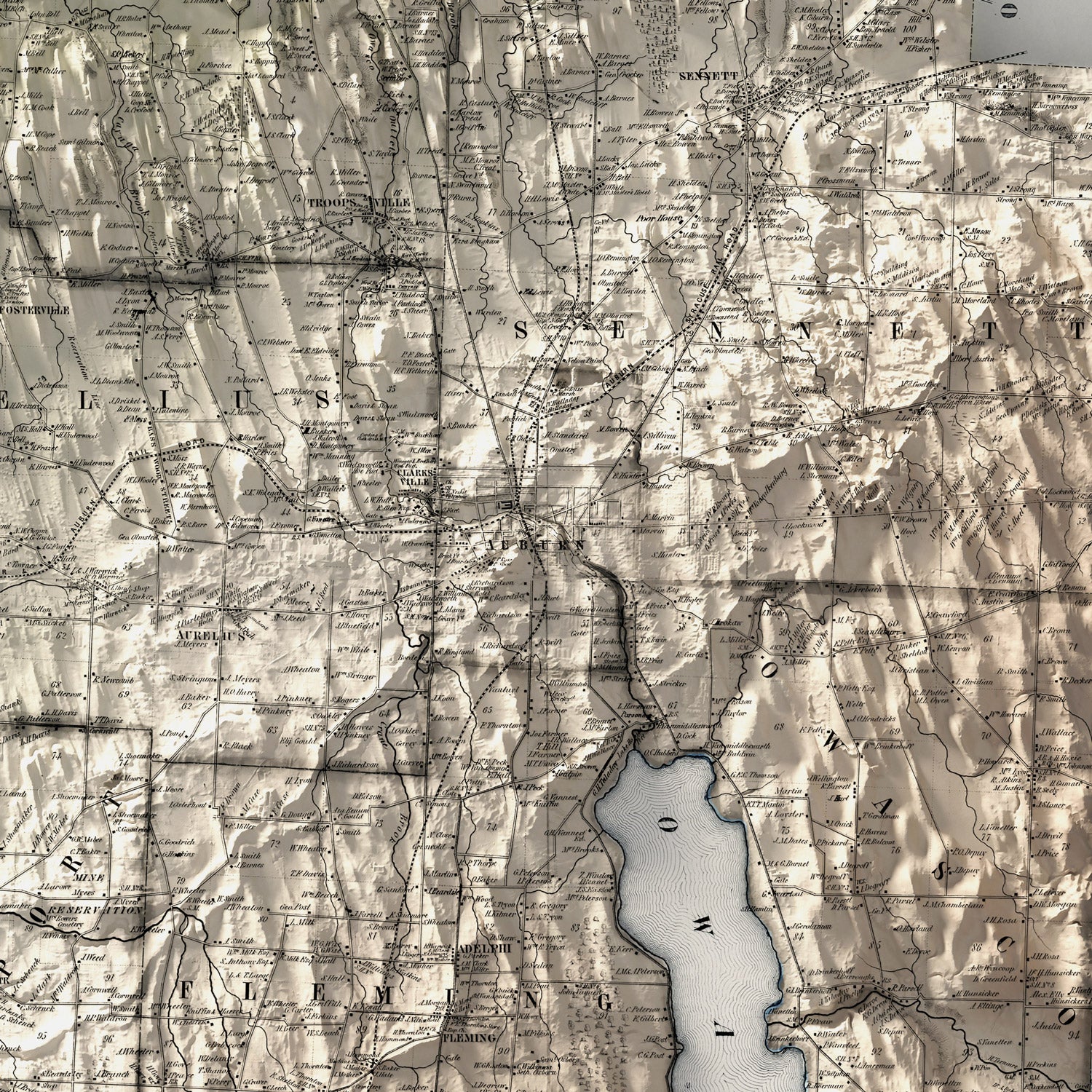 Cayuga County - Vintage Shaded Relief Map (1853)
