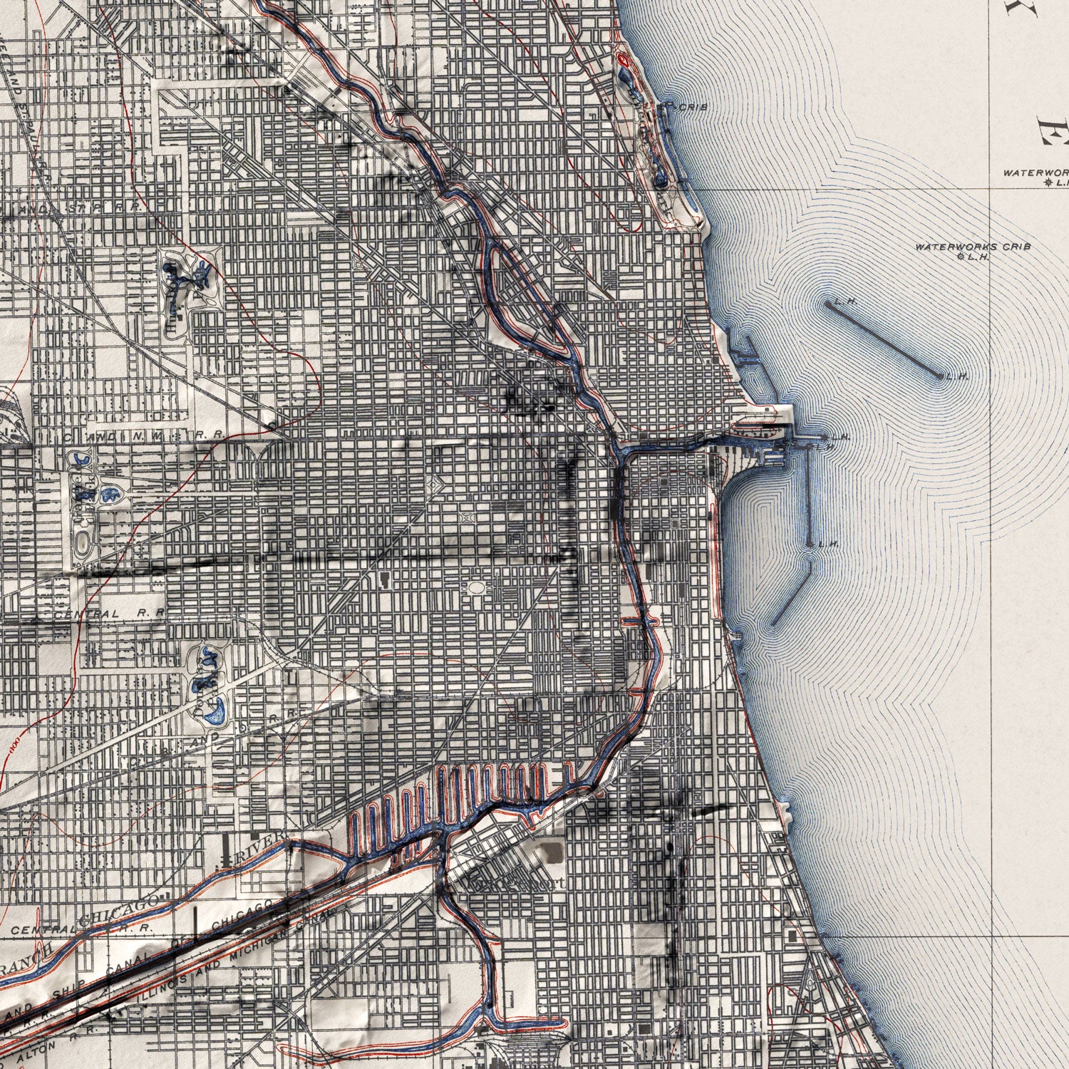 Chicago - Vintage Shaded Relief Map (1901)