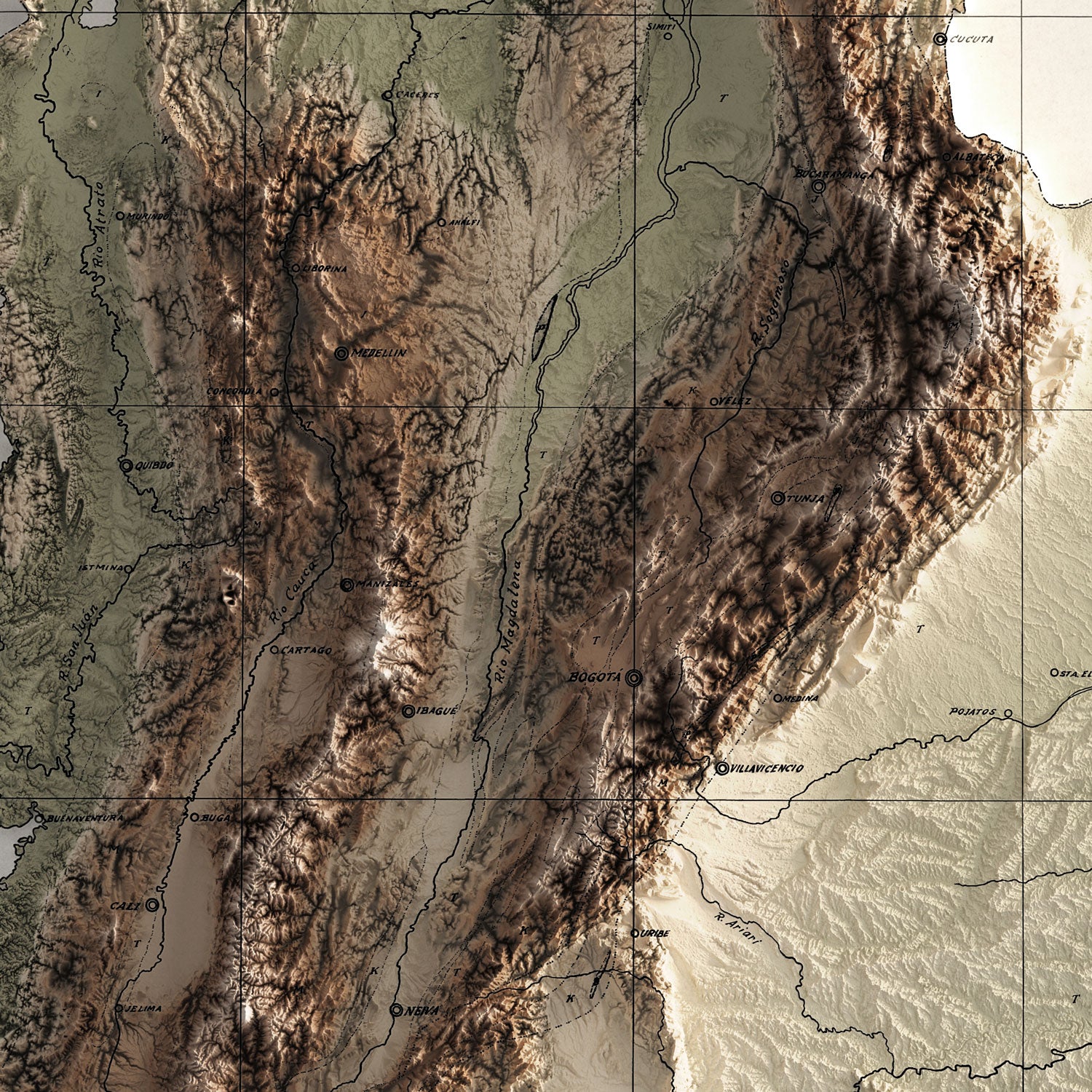 Colombia - Vintage Shaded Relief Map (1943)
