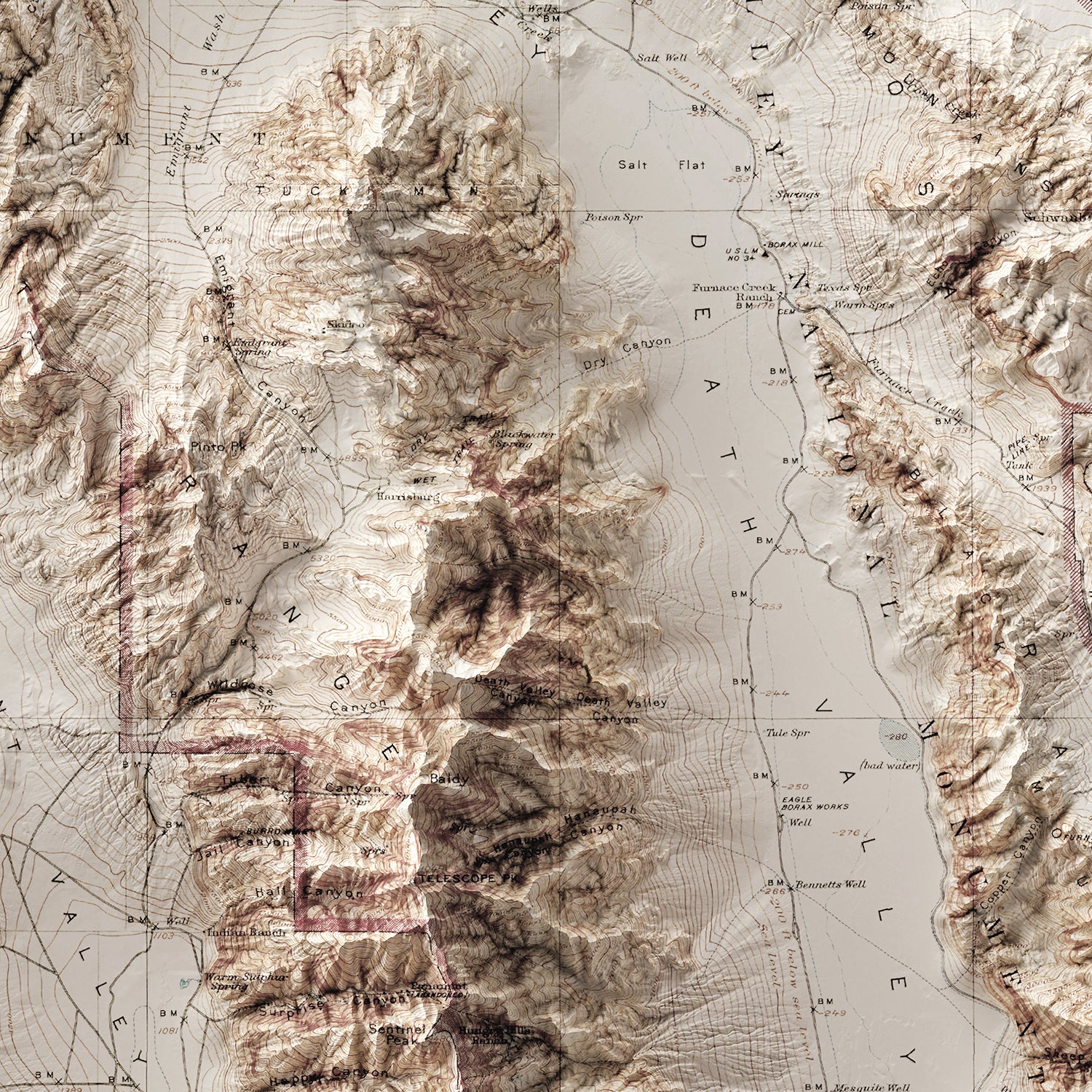 Death Valley, CA - Vintage Shaded Relief Map (1910)