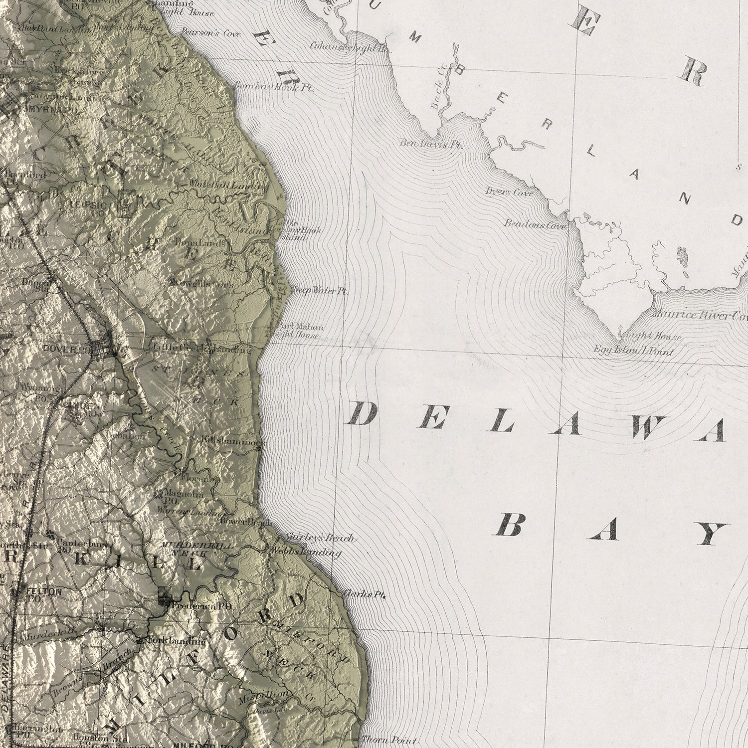 Delaware - Vintage Shaded Relief Map (1868)