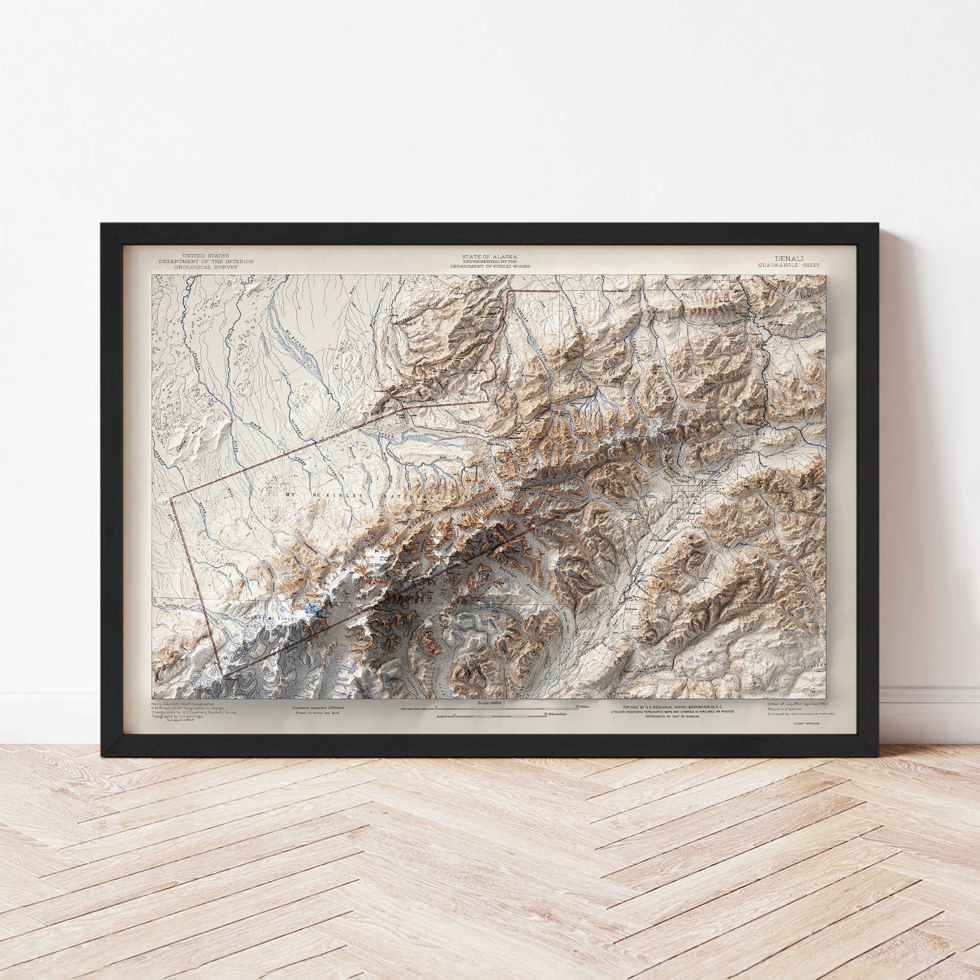 Denali National Park, AK - Vintage Shaded Relief Map (1952)
