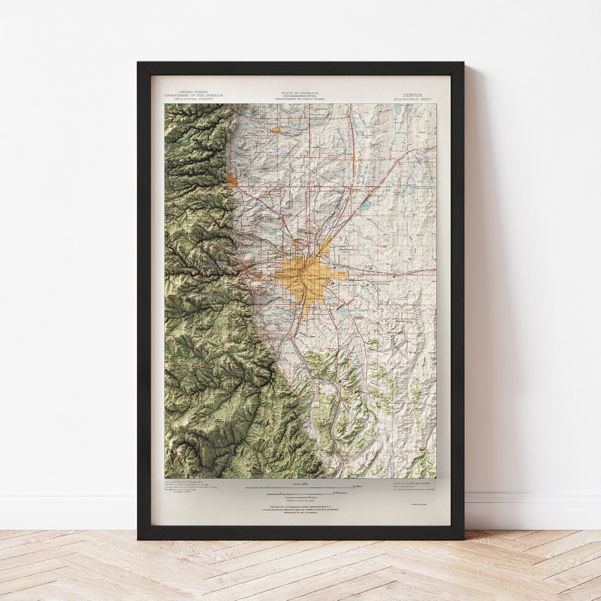 Denver, CO - Vintage Shaded Relief Map (1963)