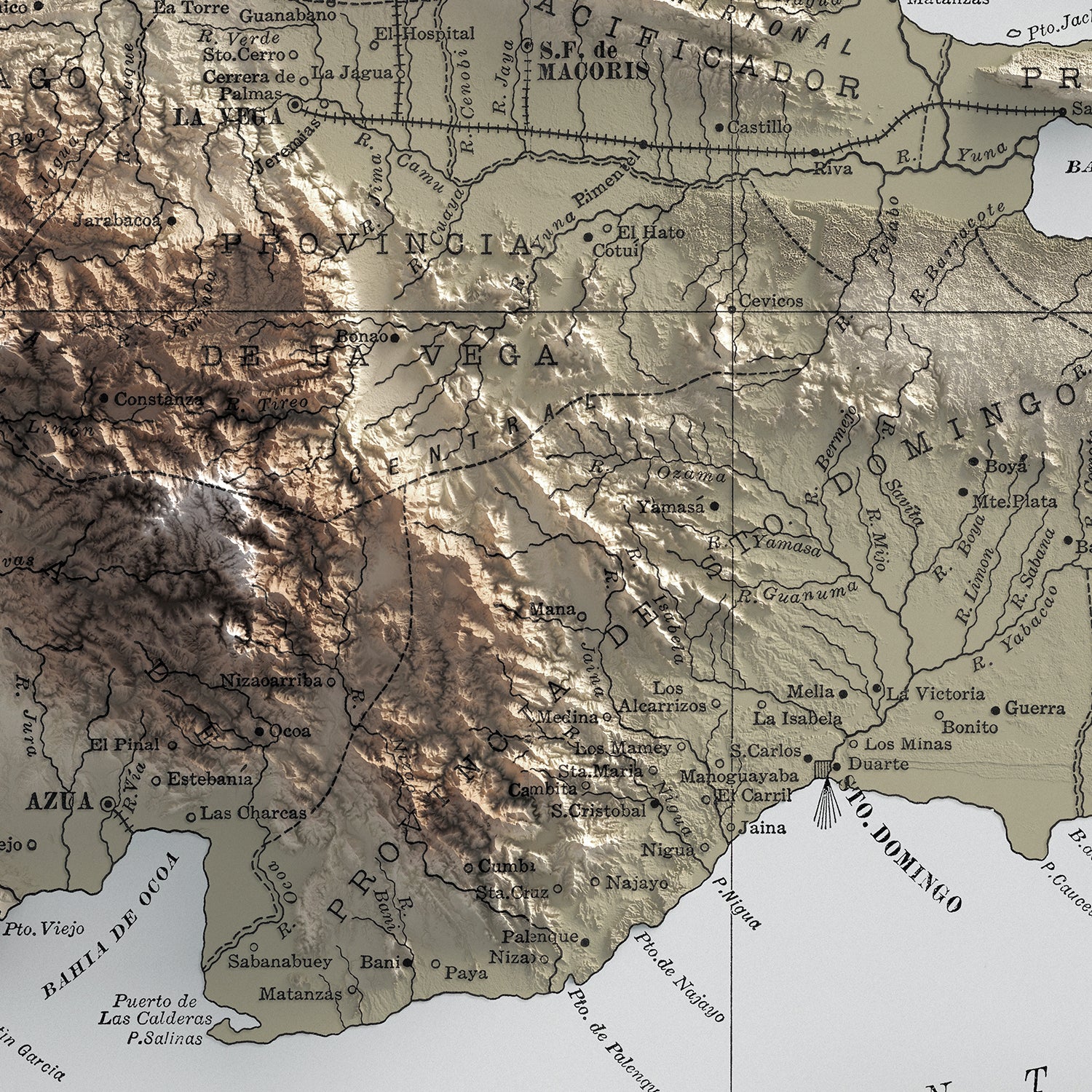 Dominican Republic - Vintage Shaded Relief Map (1910)
