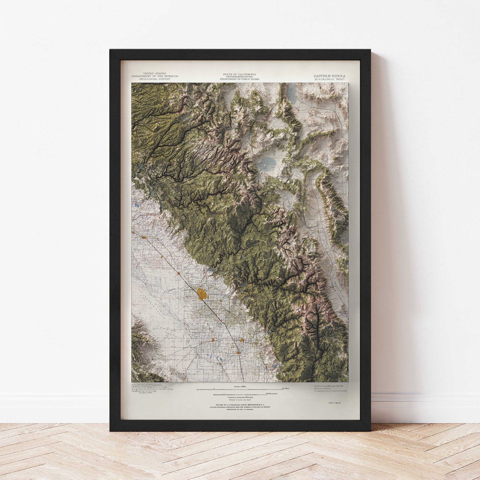 The Eastern Sierra, CA - Vintage Shaded Relief Map (1960)